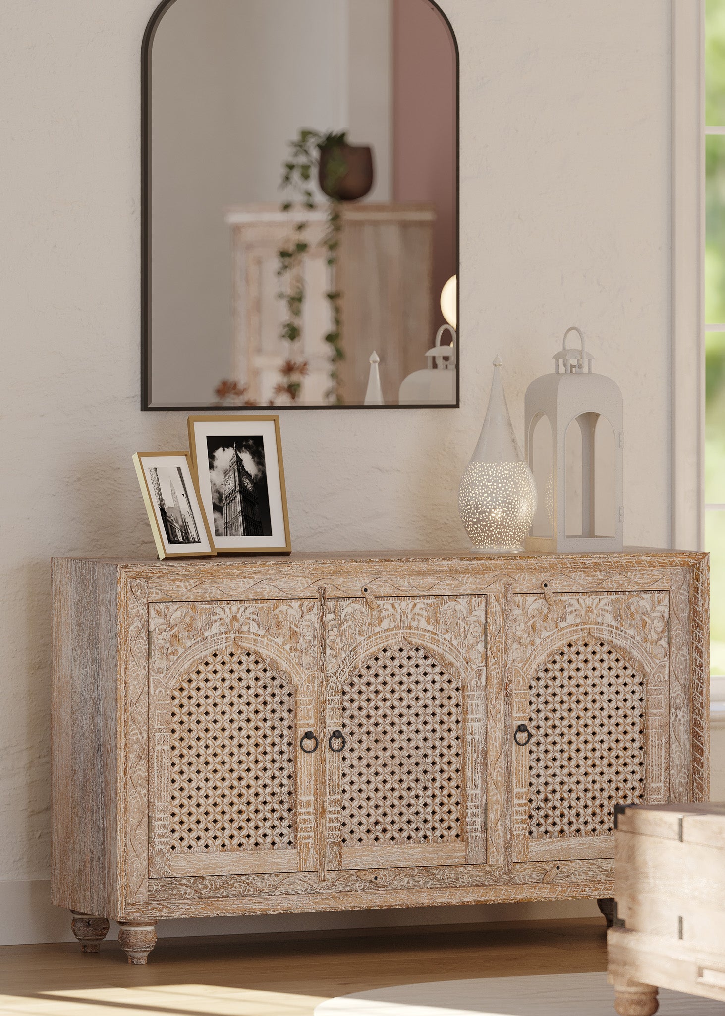 Patrin Nomad Wooden Sideboard in Distressed Natural Finish in Cabinets by Maven Lane