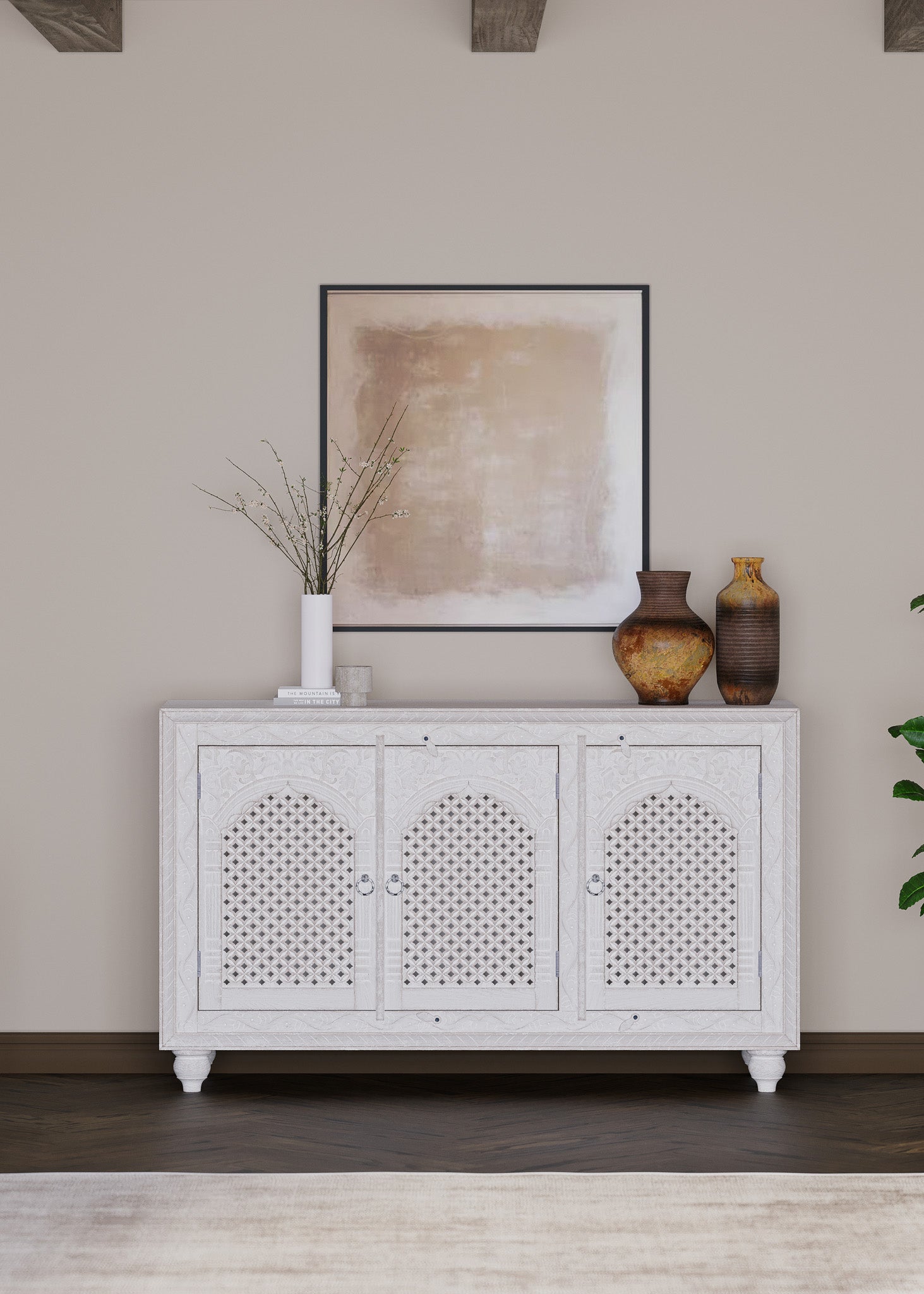 Patrin Nomad Wooden Sideboard in Distressed White Finish in Cabinets by Maven Lane