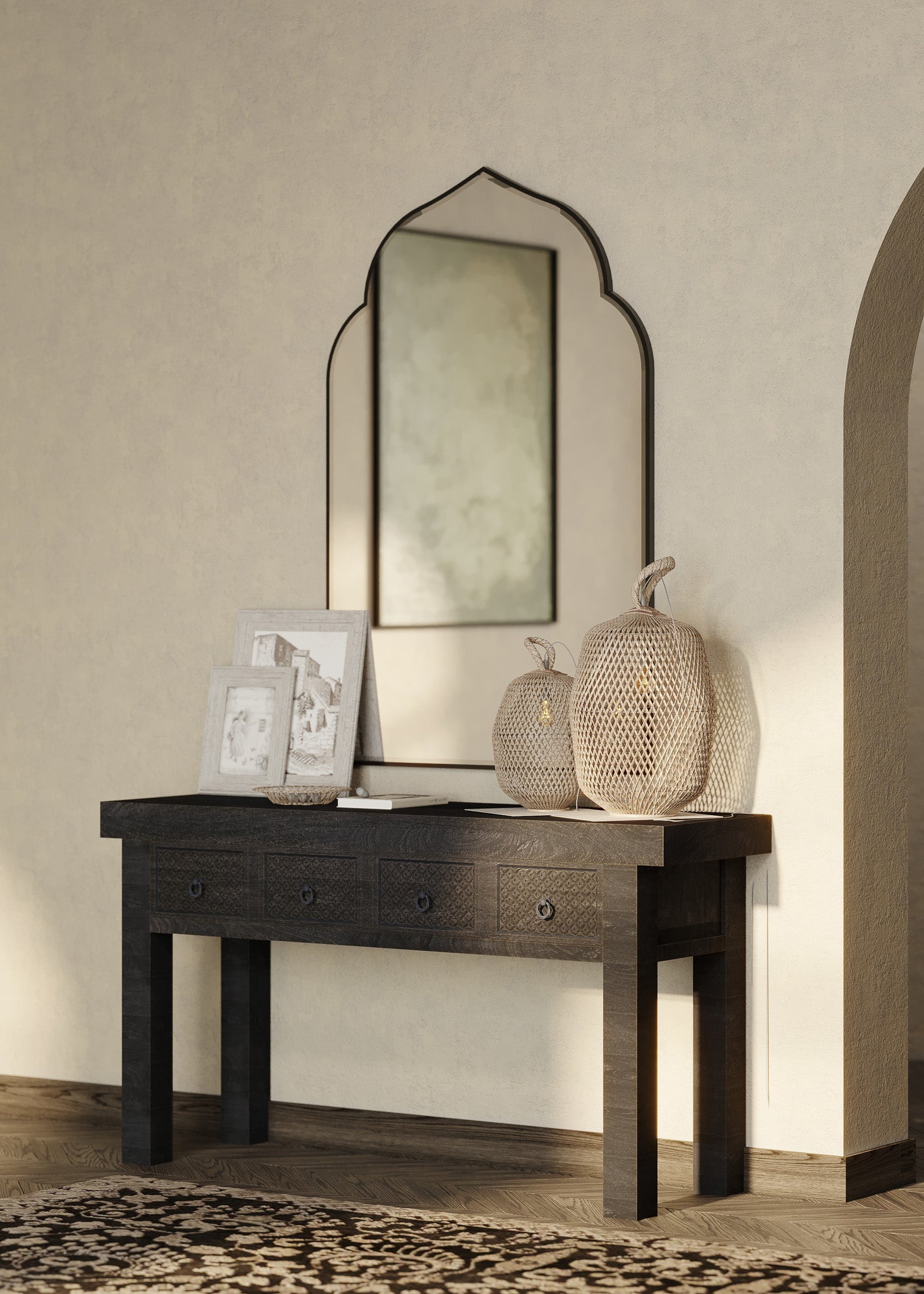 Veena Nomad Wooden Console Table in Distressed Black Finish in Dining Furniture by VMI