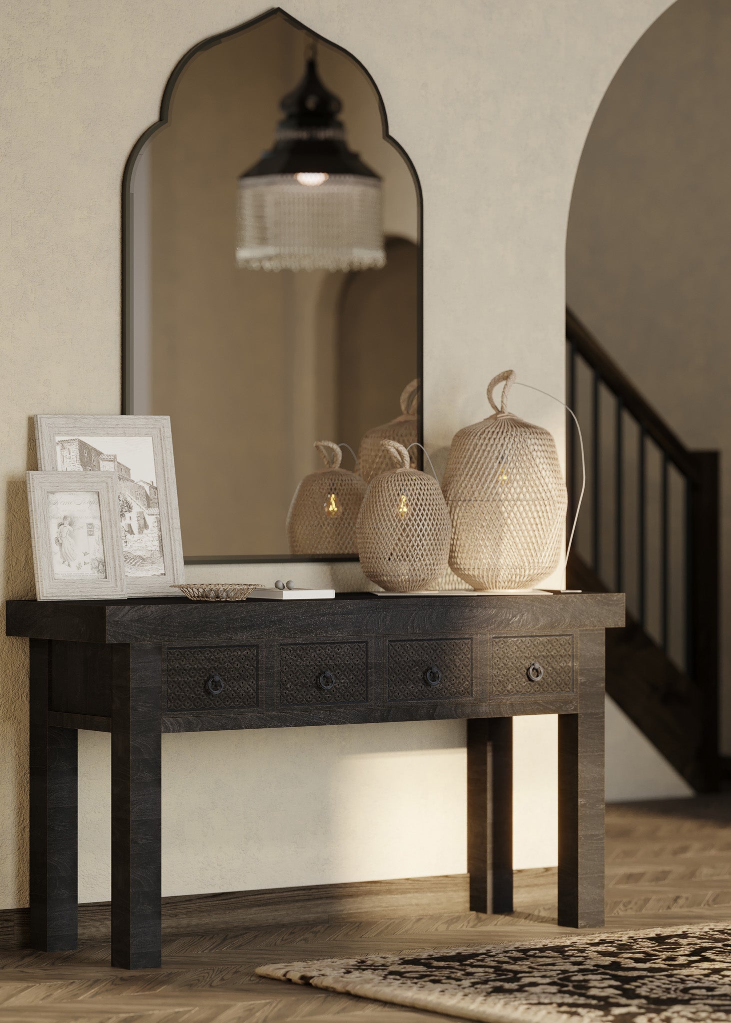 Veena Nomad Wooden Console Table in Distressed Black Finish in Dining Furniture by VMI