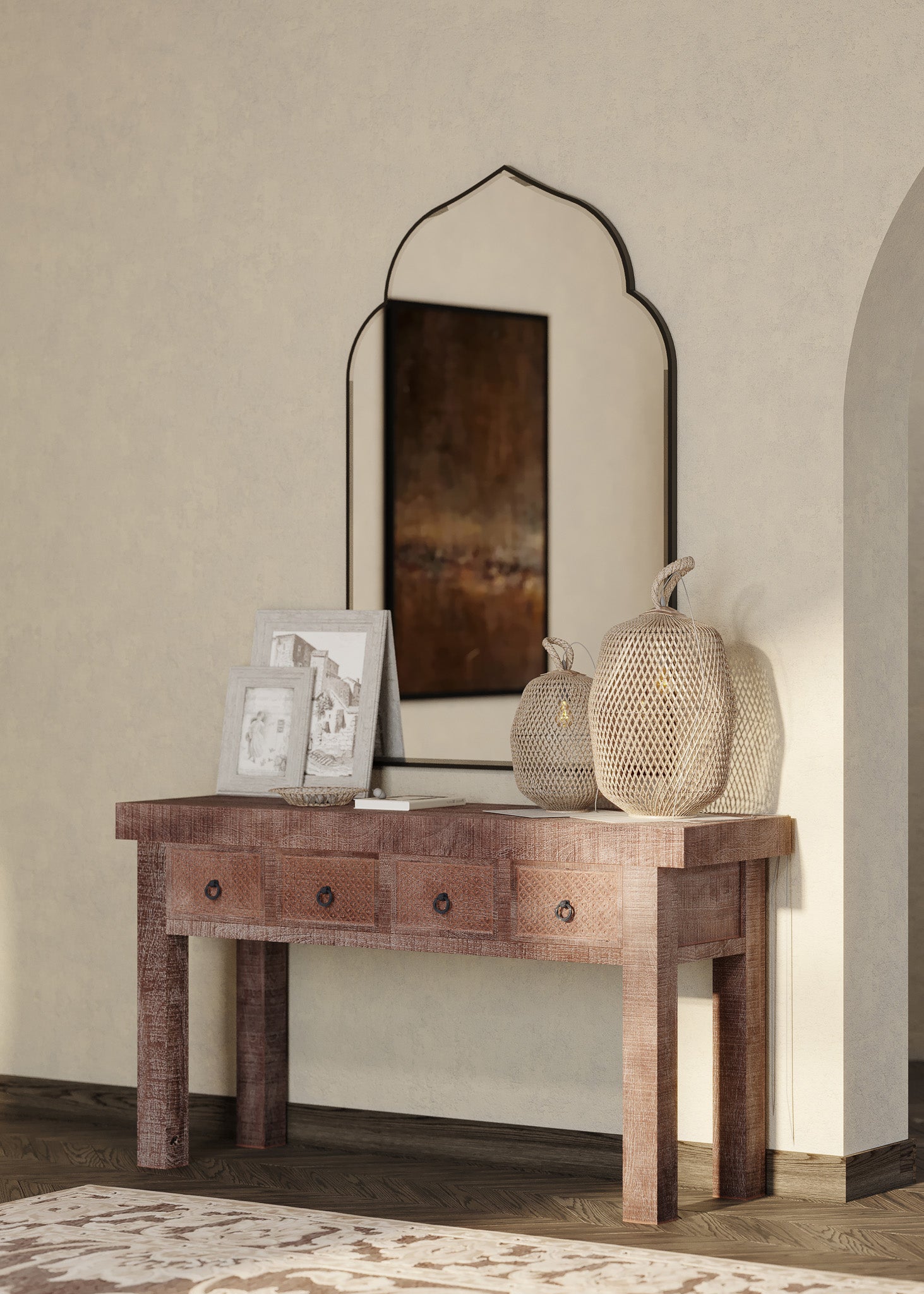 Veena Nomad Wooden Console Table in Distressed Brown Finish in Dining Furniture by VMI