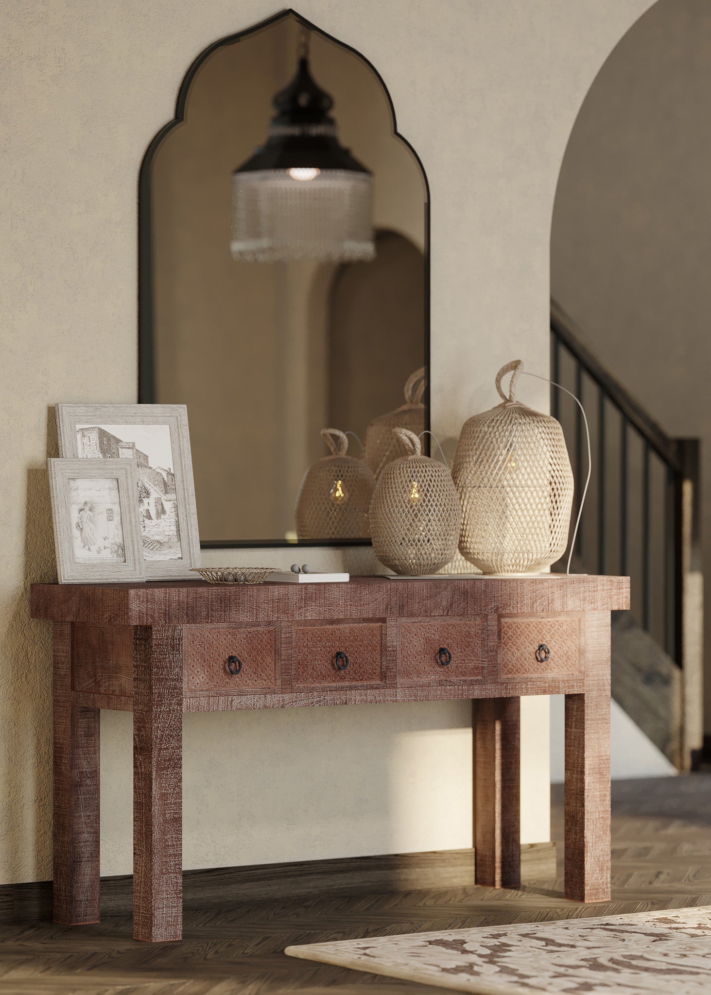 Veena Nomad Wooden Console Table in Distressed Brown Finish in Dining Furniture by VMI