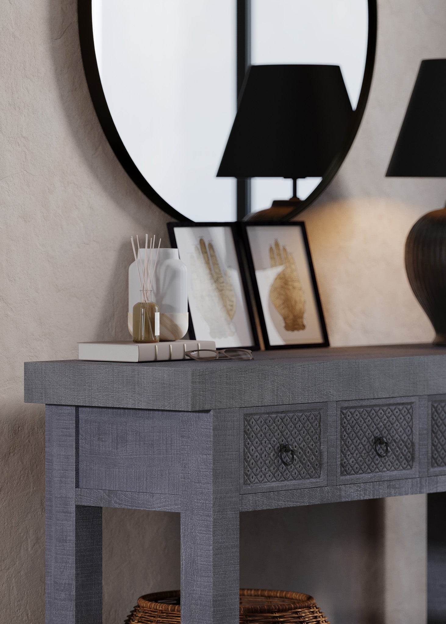 Veena Nomad Wooden Console Table in Distressed Grey Finish in Dining Furniture by VMI