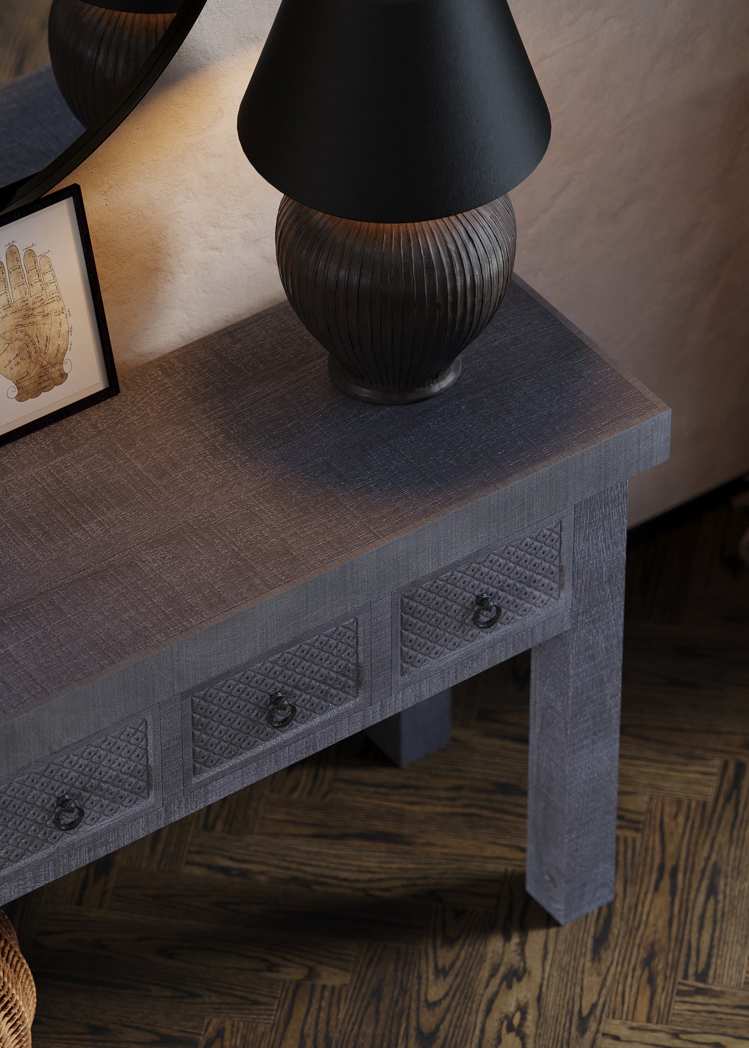 Veena Nomad Wooden Console Table in Distressed Grey Finish in Dining Furniture by VMI