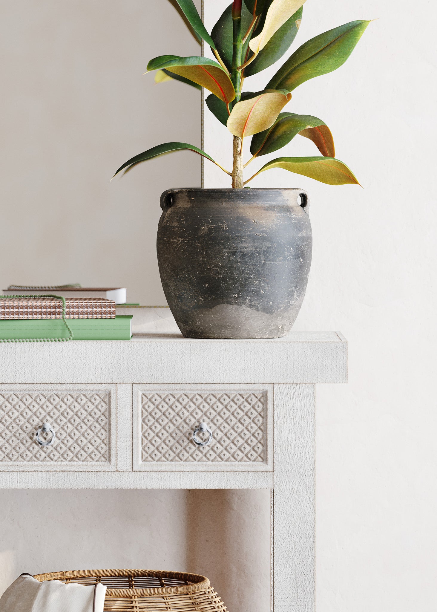 Veena Nomad Wooden Console Table in Distressed White Finish in Dining Furniture by VMI