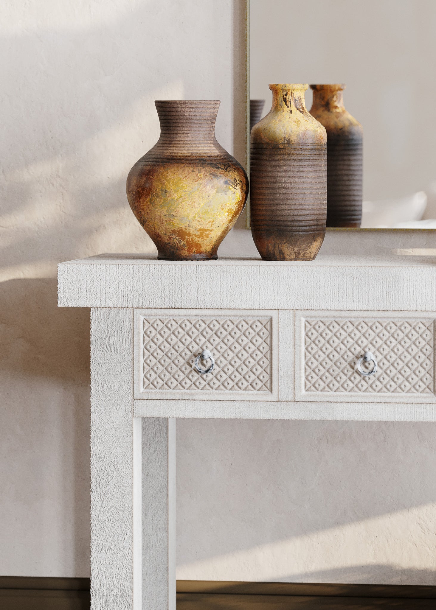 Veena Nomad Wooden Console Table in Distressed White Finish in Dining Furniture by VMI