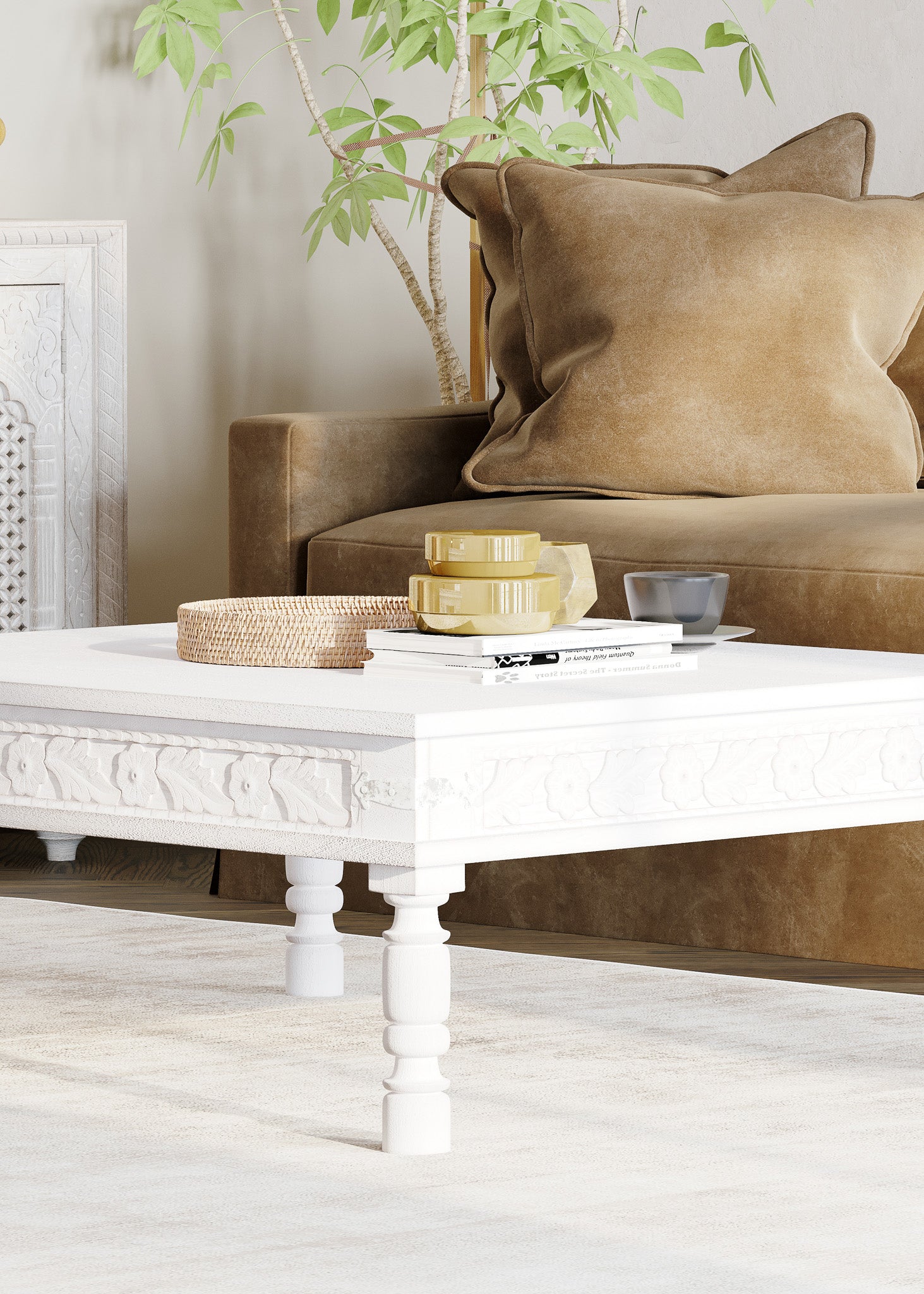 Emin Nomad Wooden Rectangular Coffee Table in White Distressed Finish in Accent Tables by Maven Lane