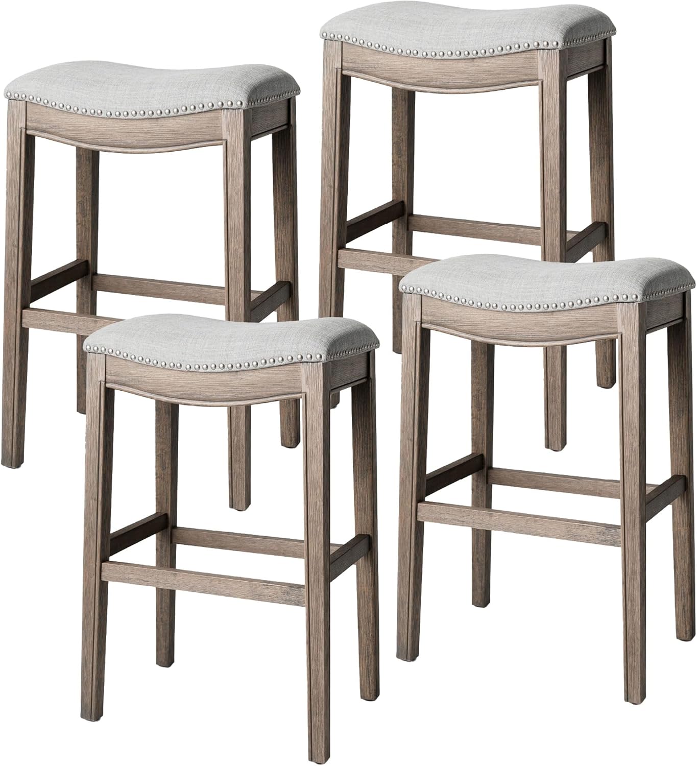 31" Adrien Saddle Bar Stool in Grey Finish with Grey Fabric (Set of 4) in Stools by Maven Lane