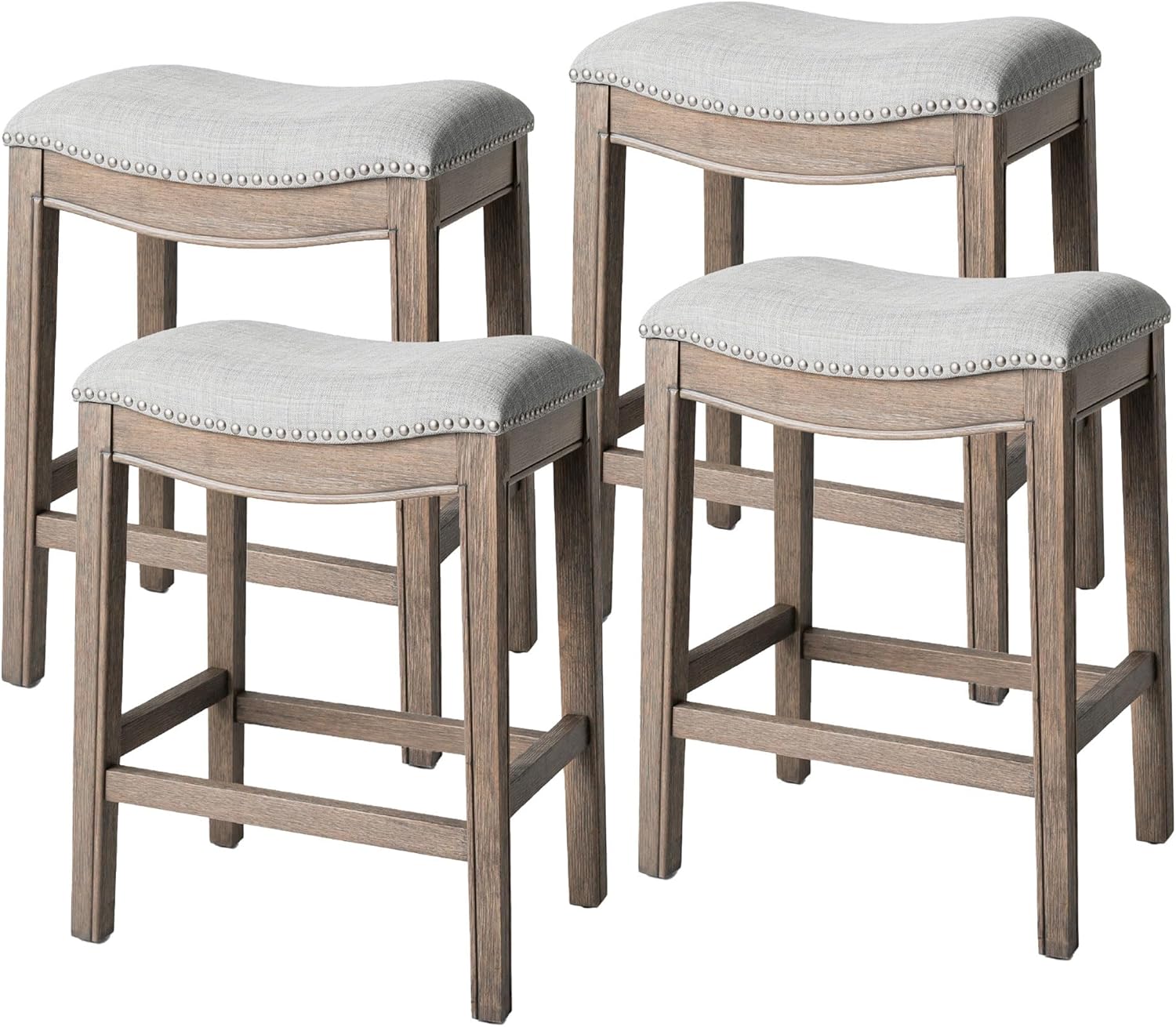 26" Adrien Saddle Counter Stool in Grey Finish with Grey Fabric (Set of 4) in Stools by Maven Lane