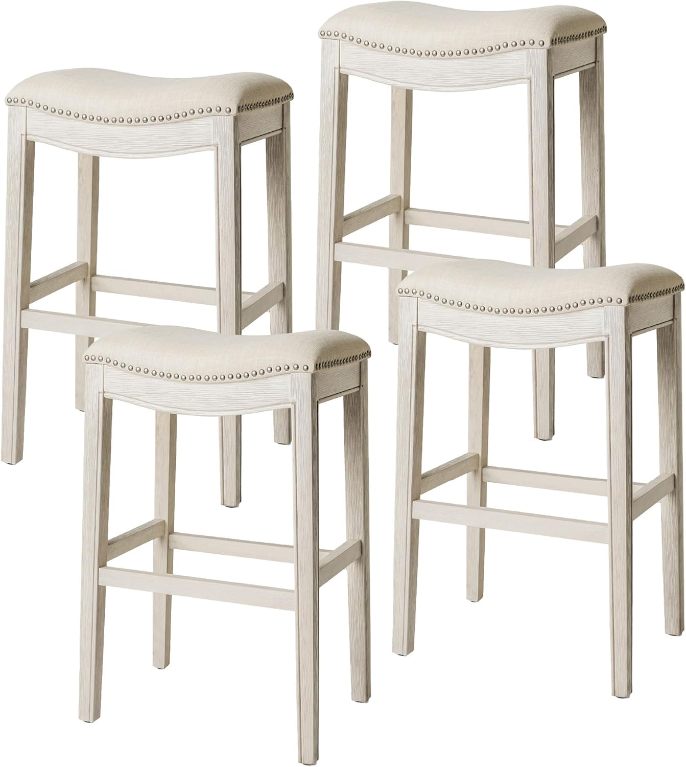 31" Adrien Saddle Bar Stool in Cream Finish with Natural Fabric (Set of 4) in Stools by Maven Lane