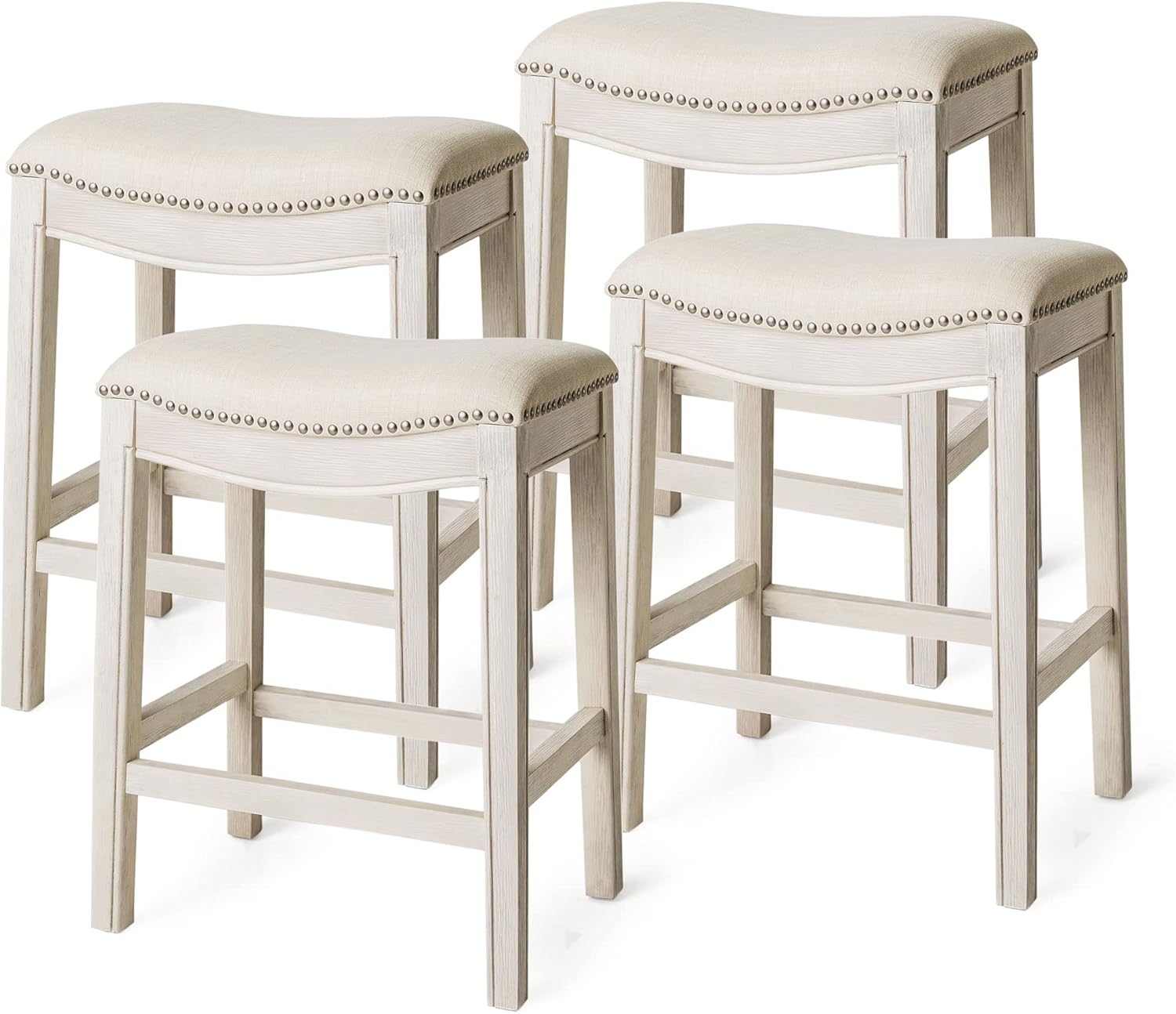 26" Adrien Saddle Counter Stool in Cream Finish with Natural Fabric (Set of 4) in Stools by Maven Lane
