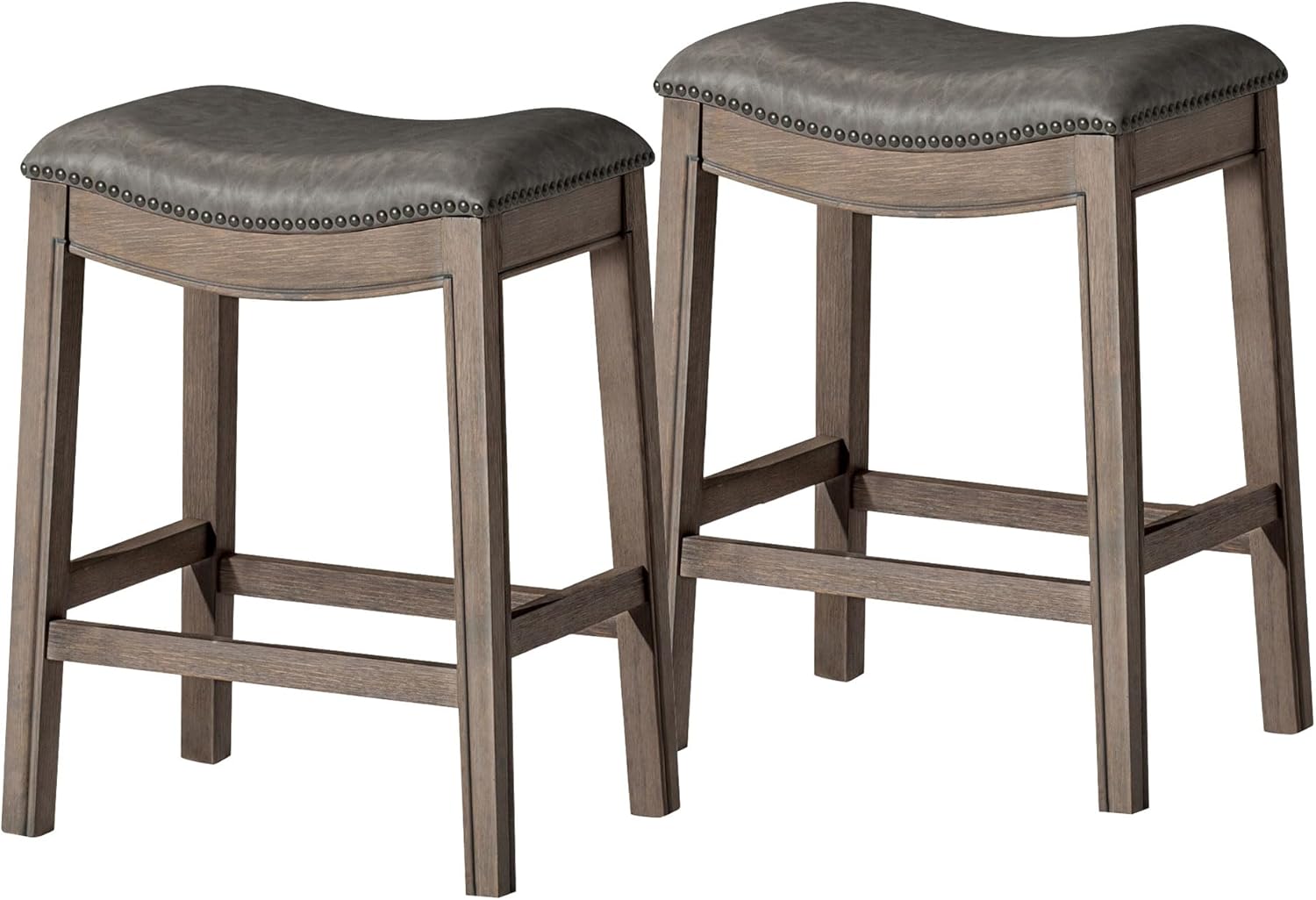 26" Adrien Saddle Counter Stool in Grey Finish with Grey Faux Leather (Set of 2) in Stools by Maven Lane