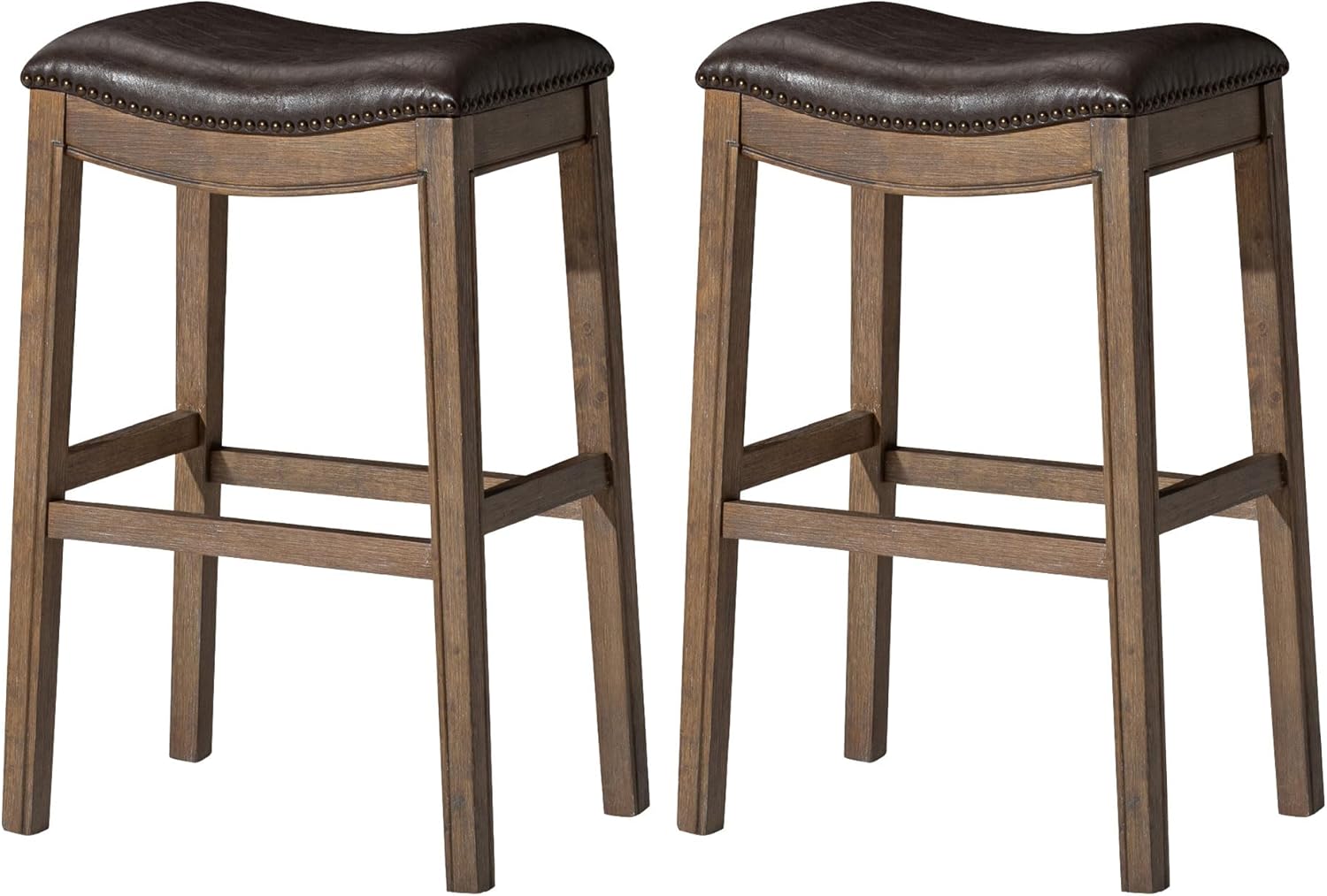 31" Adrien Saddle Bar Stool in Brown Finish with Dark Brown Faux Leather (Set of 2) in Stools by Maven Lane