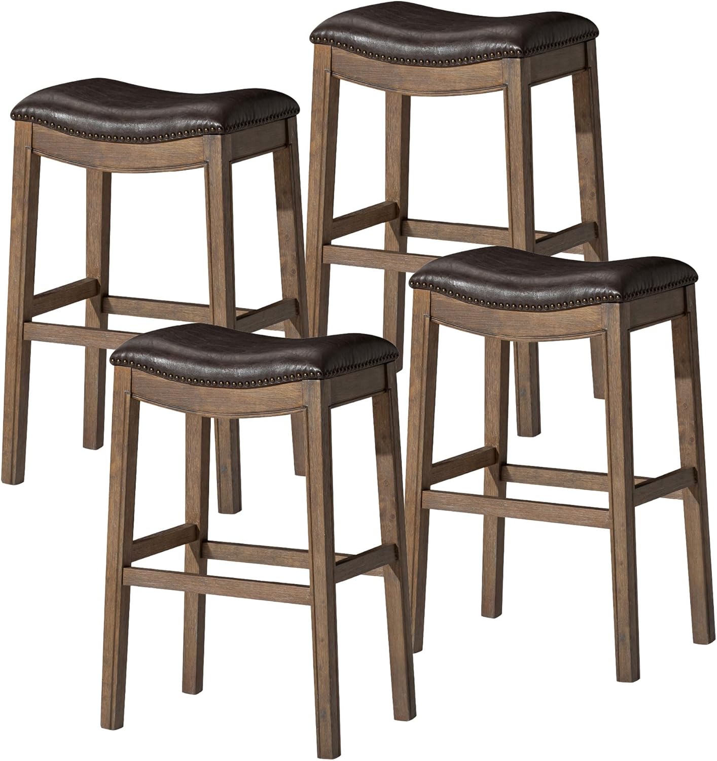 31" Adrien Saddle Bar Stool in Brown Finish with Dark Brown Faux Leather (Set of 4) in Stools by Maven Lane