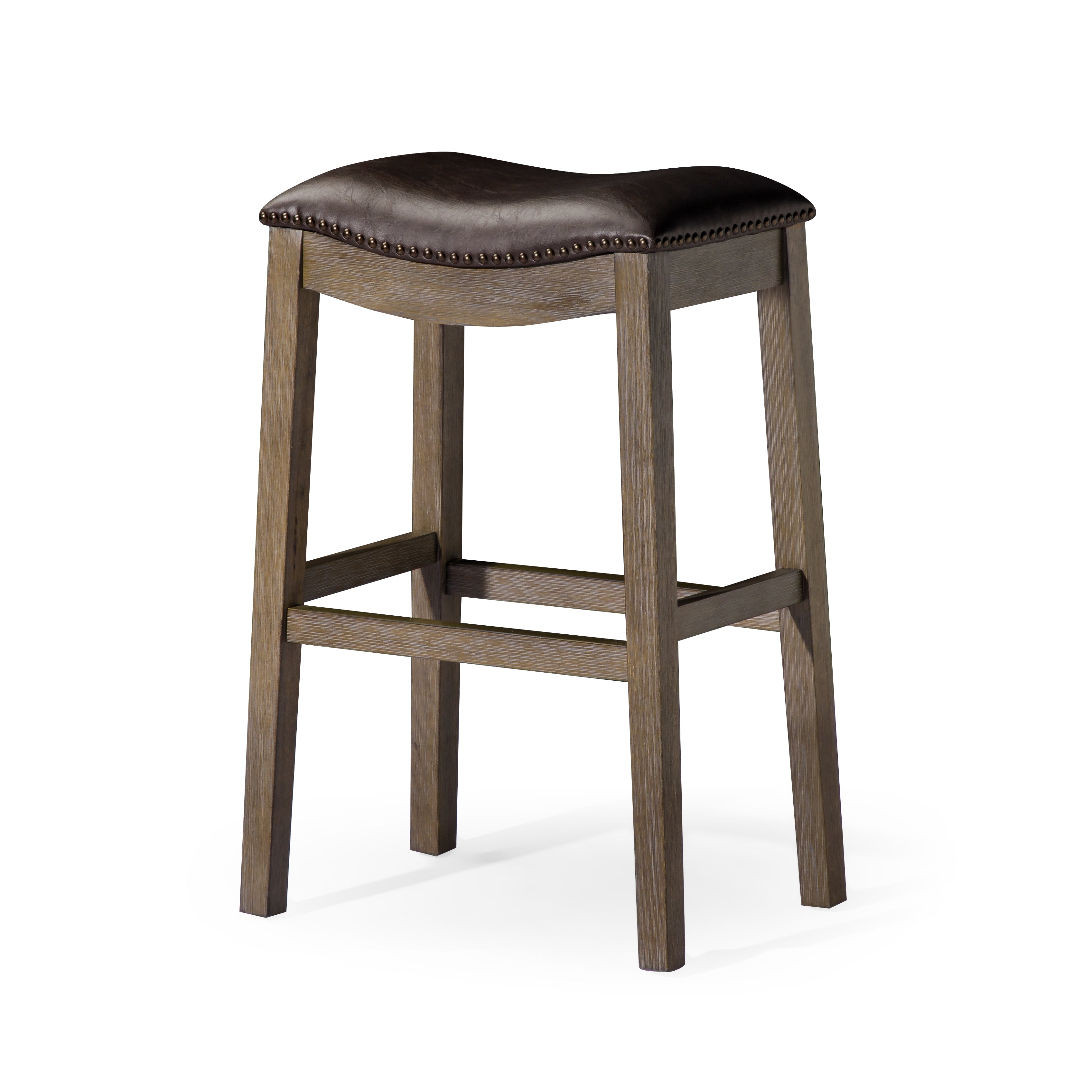 31" Adrien Saddle Bar Stool in Walnut Finish with Marksman Saddle Vegan Leather