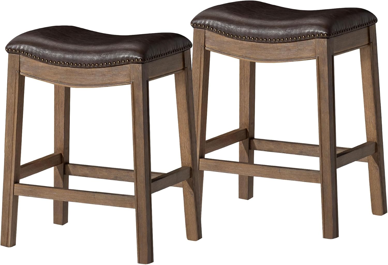 26" Adrien Saddle Counter Stool in Brown Finish with Dark Brown Faux Leather (Set of 2) in Stools by Maven Lane