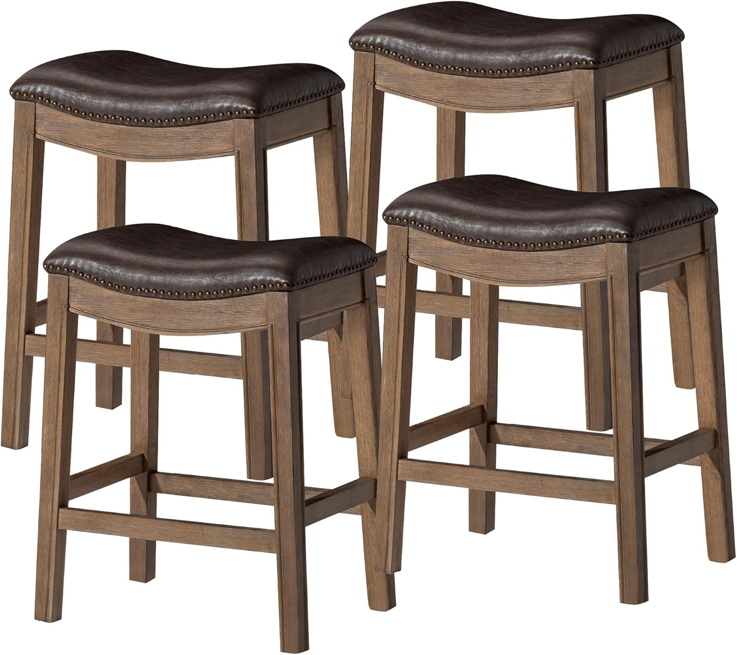 26" Adrien Saddle Counter Stool in Brown Finish with Dark Brown Faux Leather (Set of 4) in Stools by Maven Lane