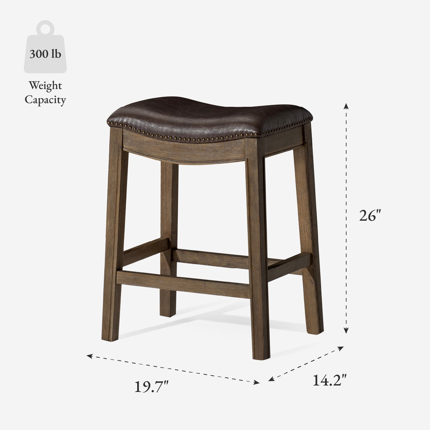 Adrien Saddle Counter Stool in Brown Finish with Dark Brown Faux Leather in Stools by Maven Lane