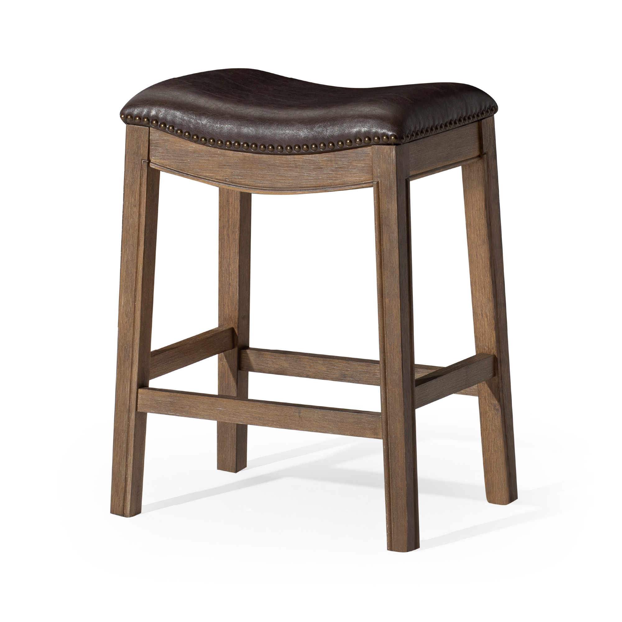 Adrien Saddle Counter Stool In Walnut Finish With Marksman Saddle Vegan Leather in Stools by Maven Lane