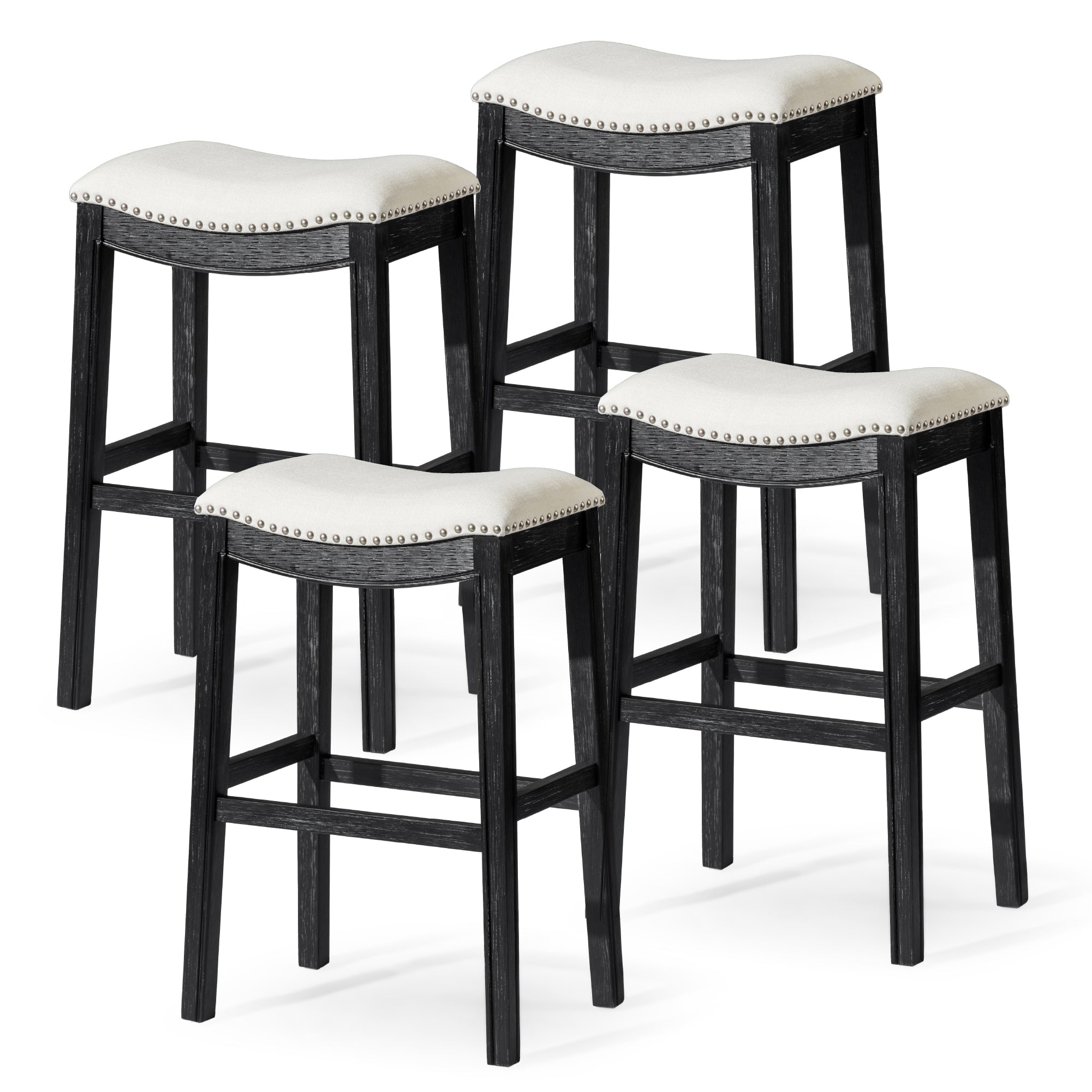 31" Adrien Saddle Bar Stool in Black Finish with White Fabric (Set of 4) in Stools by Maven Lane