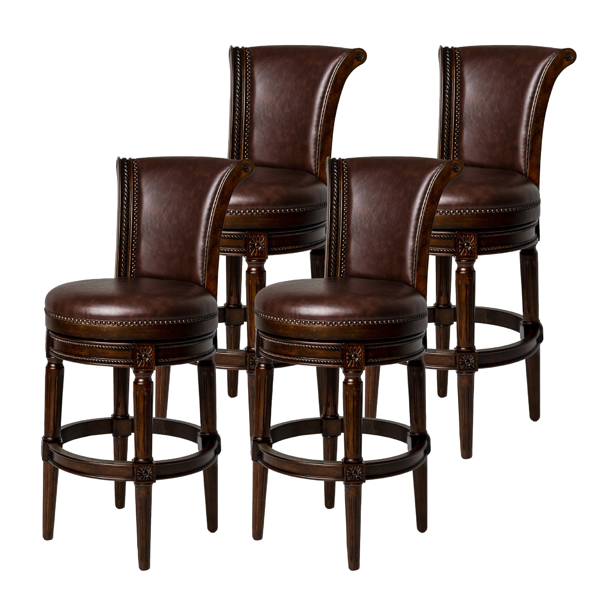 31" Pullman Bar Stool in Dark Brown Finish with Brown Faux Leather (Set of 4) in Stools by Maven Lane
