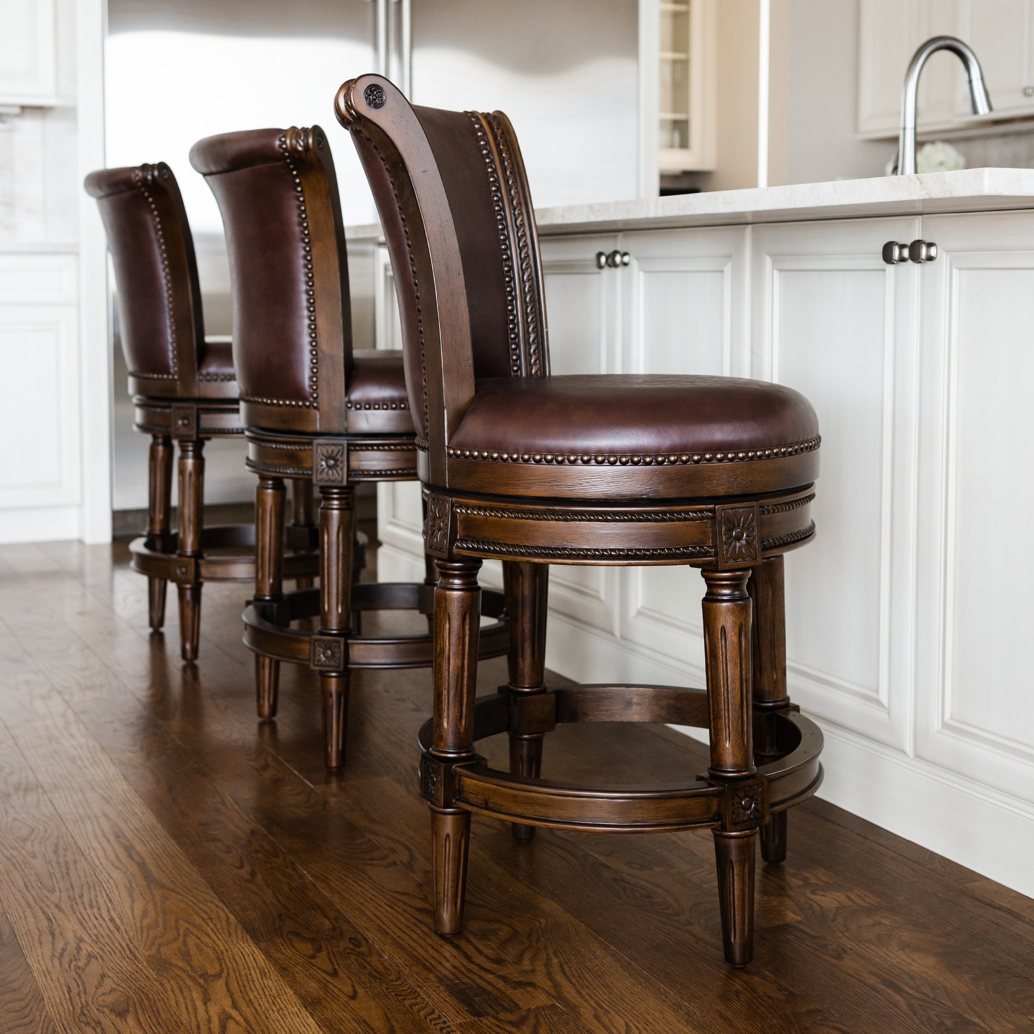 Pullman Counter Stool in Dark Brown Finish with Brown Faux Leather in Stools by Maven Lane