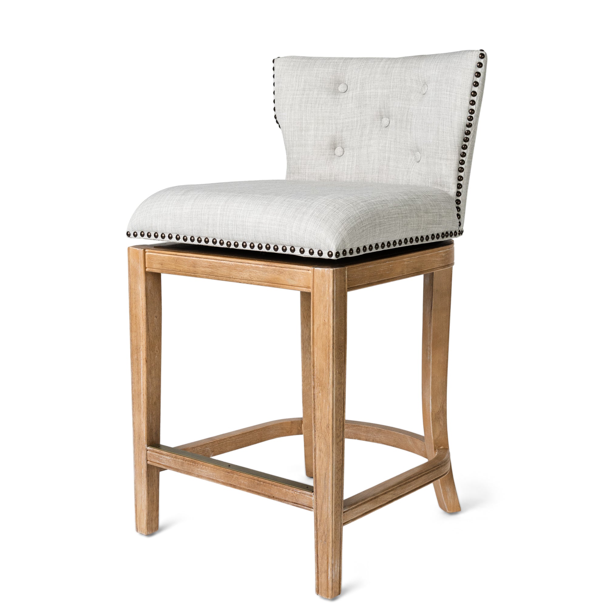 26" Hugo Counter Stool in Natural Finish with Light Grey Fabric Upholstery in Maven Lane by Maven Lane