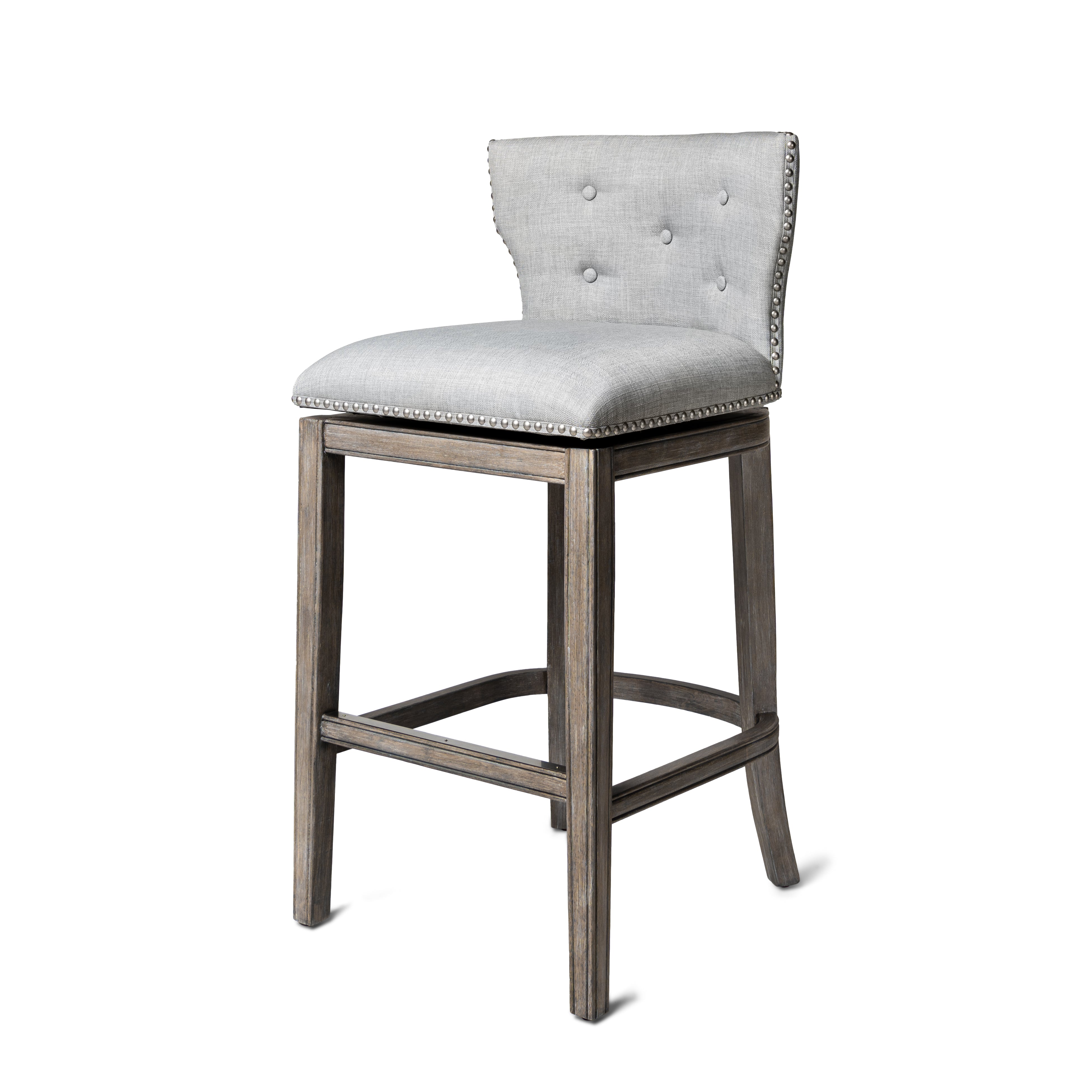 31" Hugo Bar Stool in Grey Finish with Grey Fabric Upholstery in Maven Lane by Maven Lane