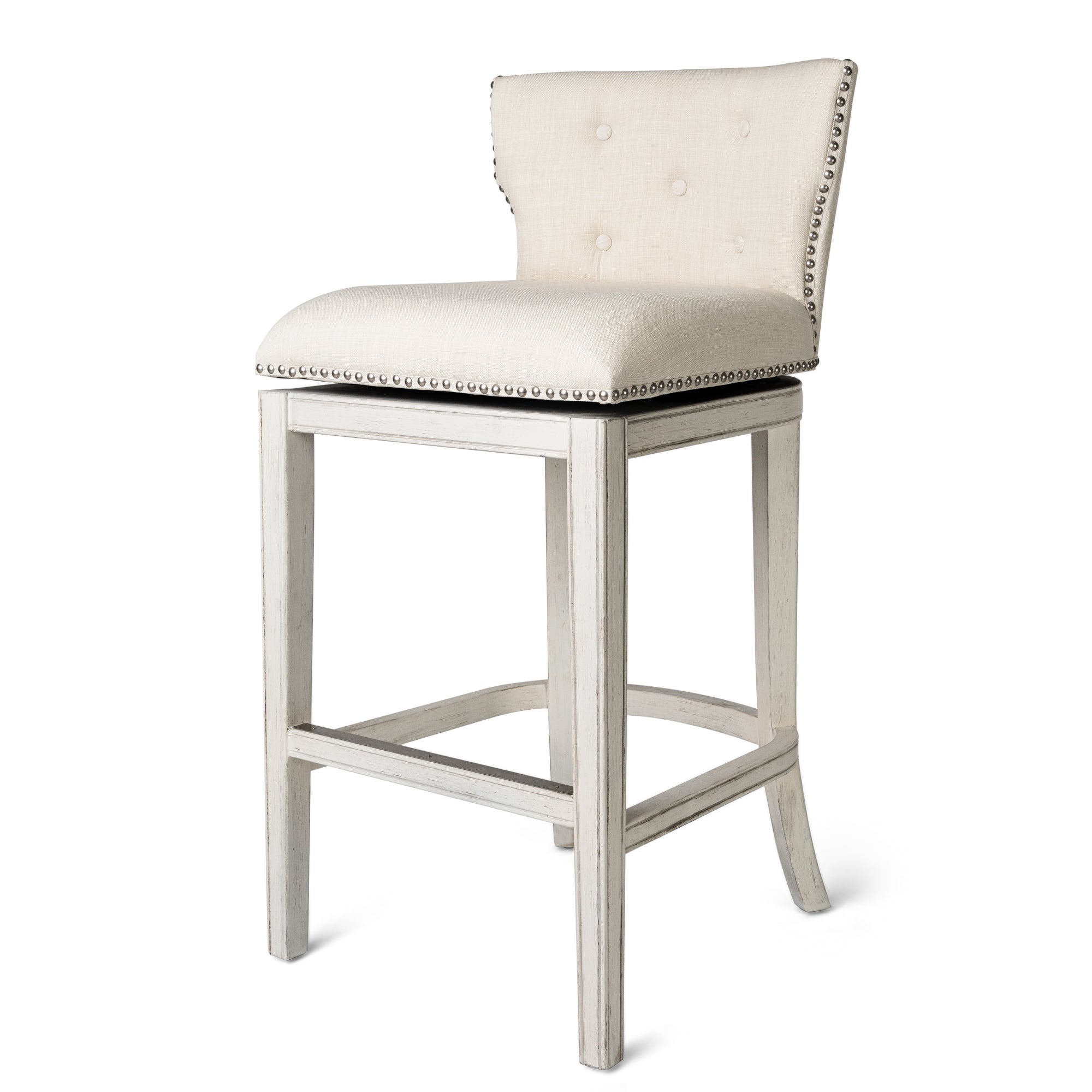 31" Hugo Bar Stool in Cream Finish and Cream Fabric Upholstery in Maven Lane by Maven Lane