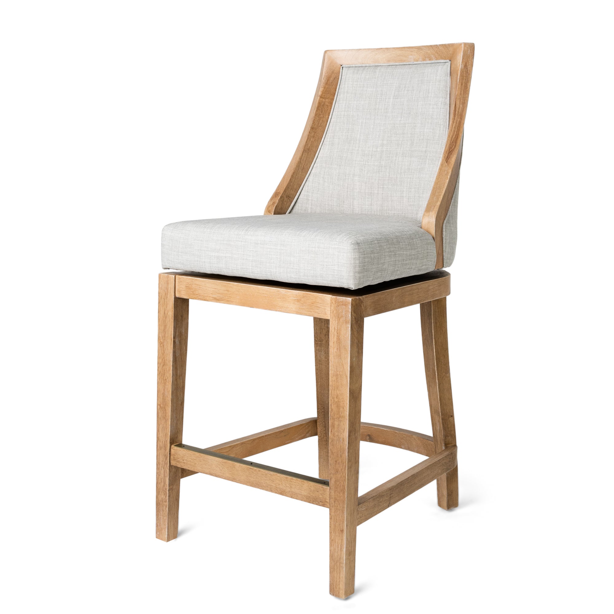 26" Vienna Swivel Counter Stool in Weathered Oak Finish with Sand Color Fabric Upholstery in Stools by Maven Lane