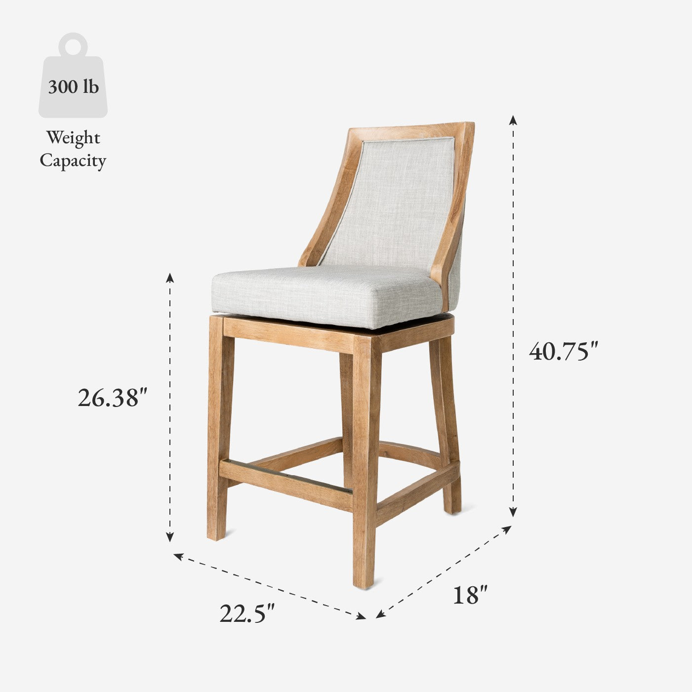 26" Vienna Swivel Counter Stool in Natural Finish with Light Grey Fabric Upholstery in Stools by Maven Lane