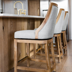 Vienna Swivel Counter Stool in Light Brown Finish with Natural Fabric in Stools by Maven Lane