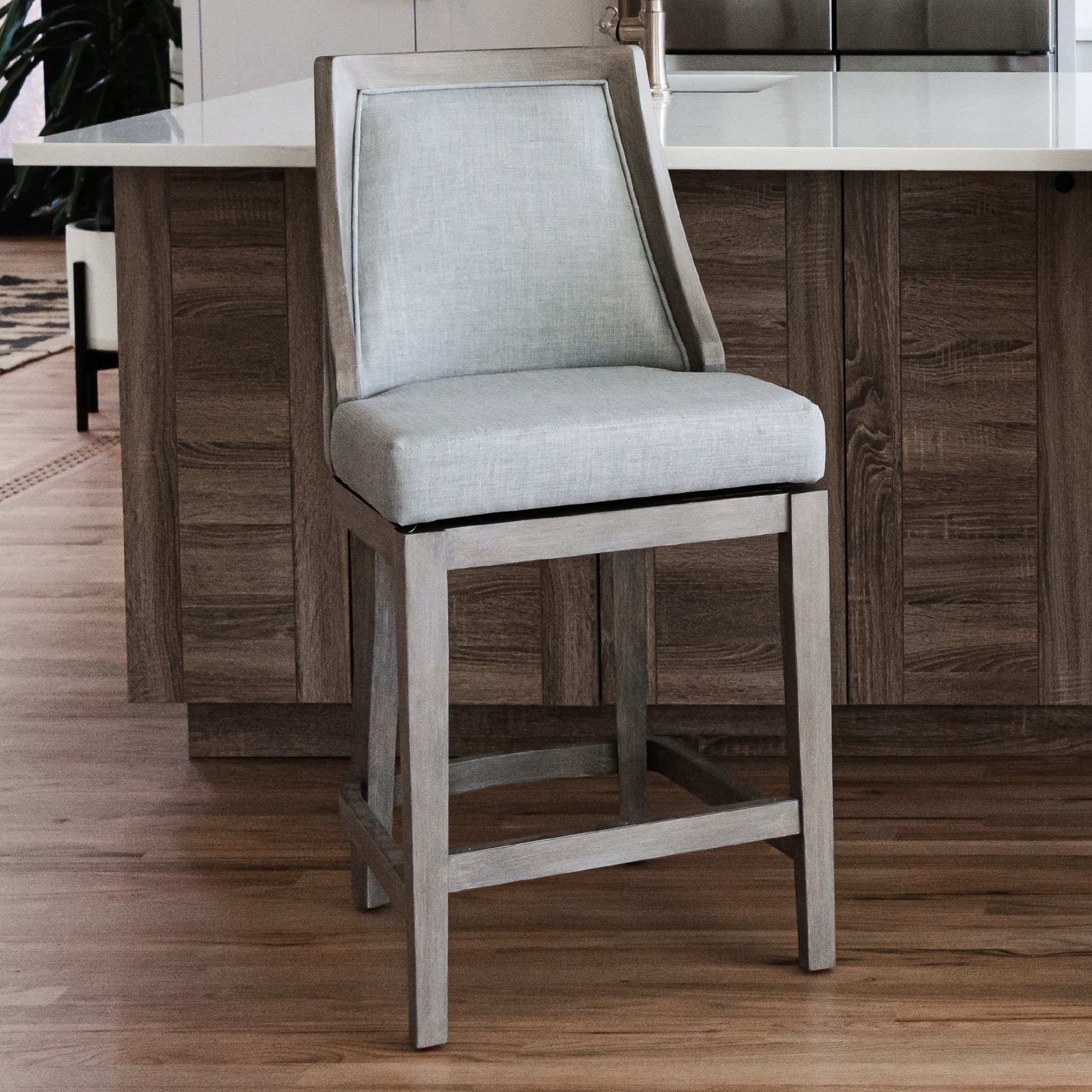 Vienna Swivel Counter Stool in Grey Finish with Grey Fabric in Stools by Maven Lane