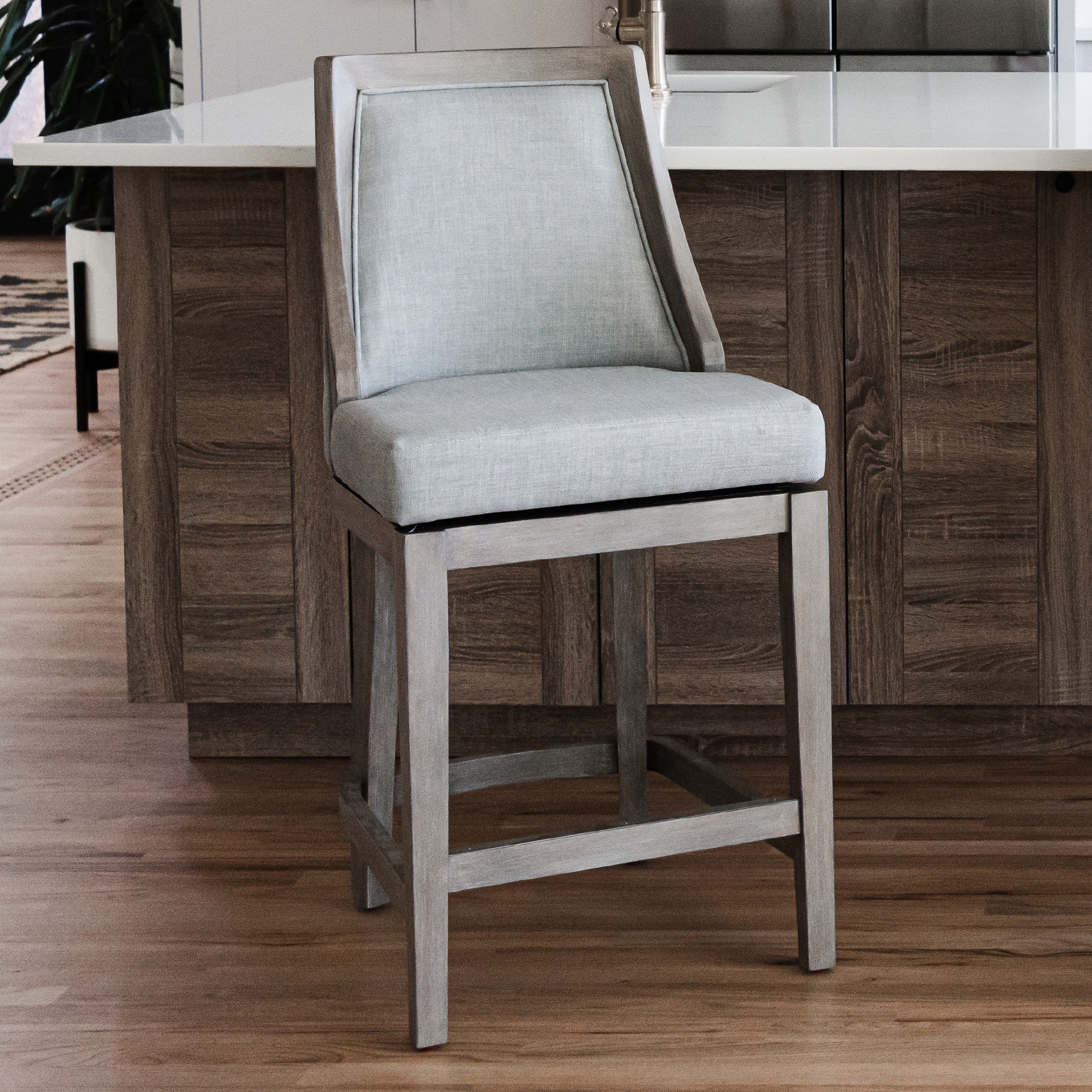 26" Vienna Swivel Counter Stool in Grey Finish with Grey Fabric in Stools by Maven Lane