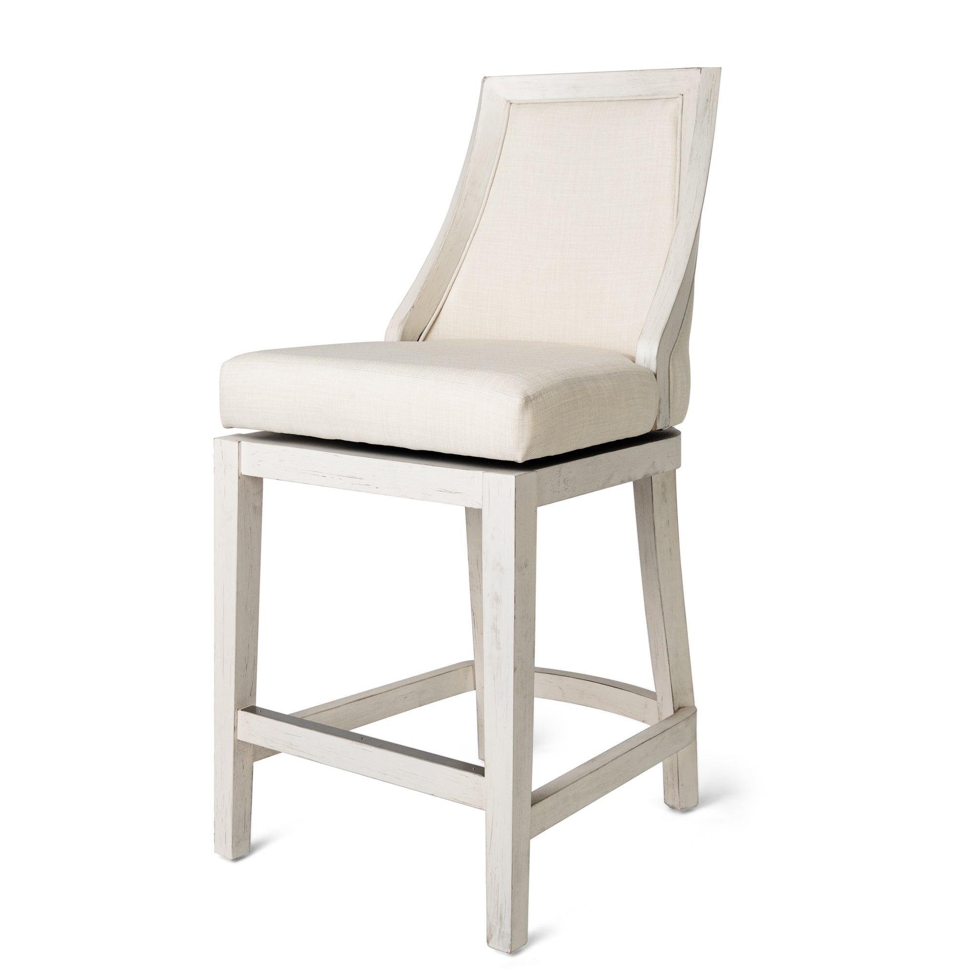 26" Vienna Swivel Counter Stool in Cream Finish with Natural Fabric in Stools by Maven Lane