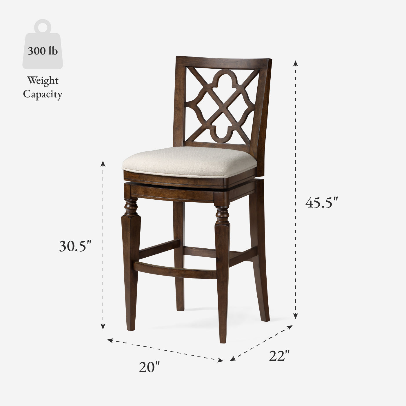 31" Highland Bar Stool in Brown Finish and Beige Fabric in by Maven Lane