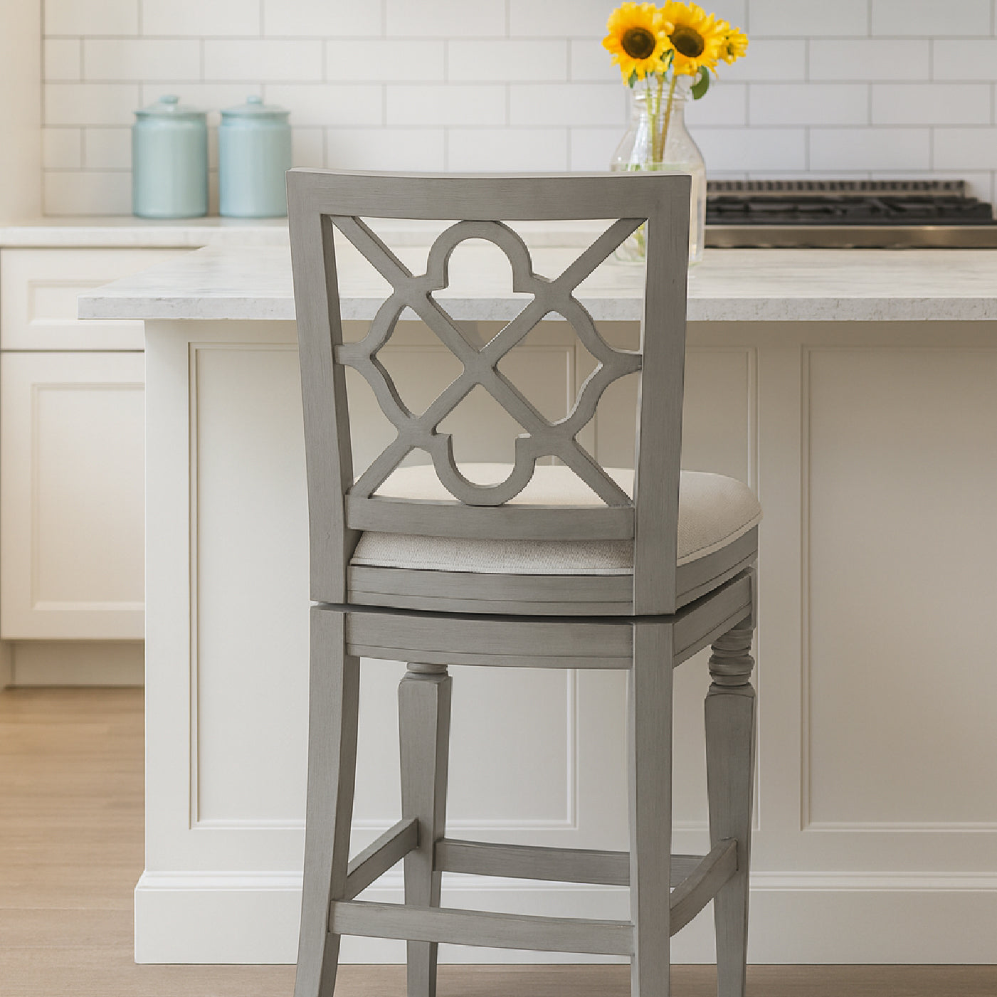 26" Highland Counter Stool in Grey Finish and Beige Fabric in by Maven Lane