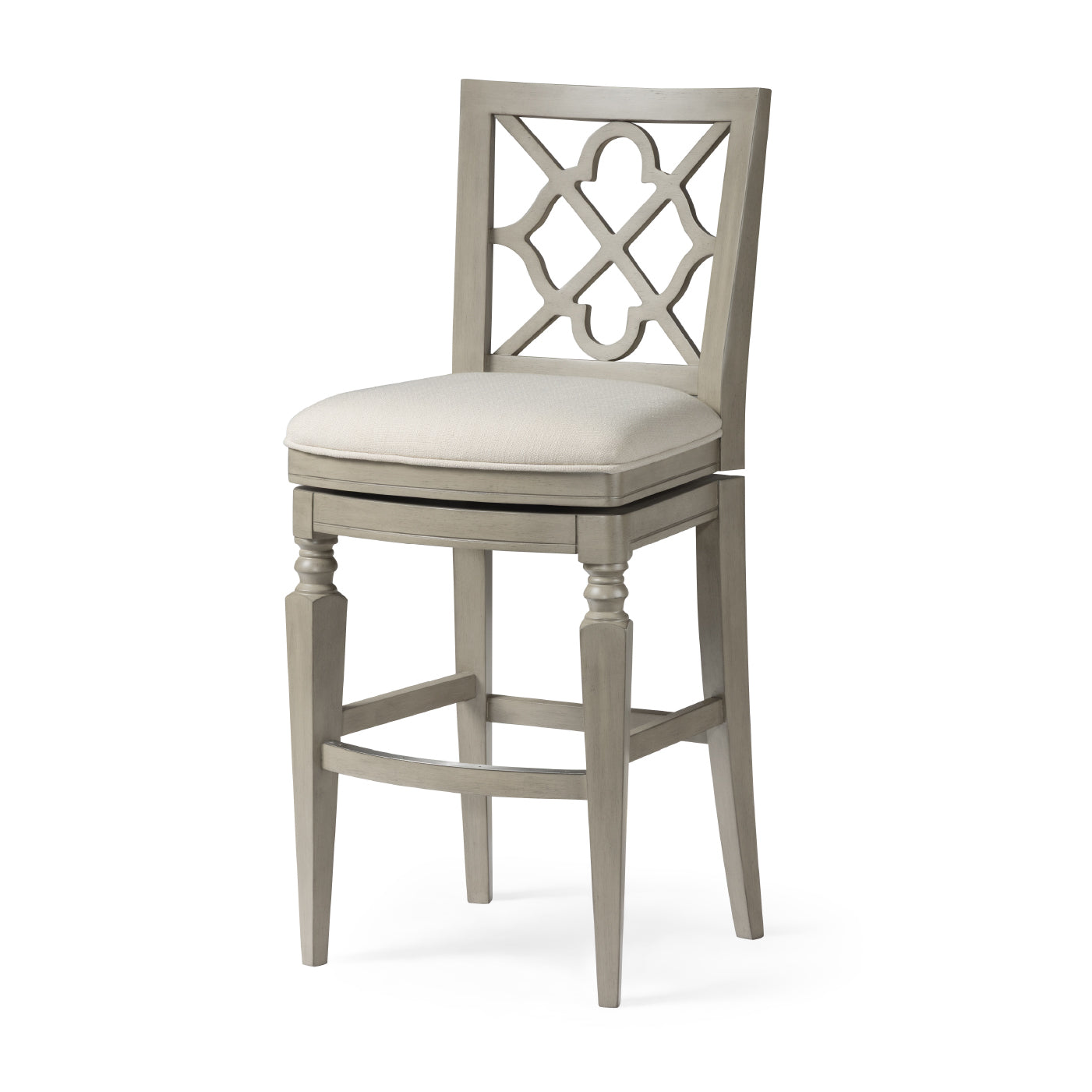 31" Highland Bar Stool in Grey Finish and Beige Fabric in by Maven Lane