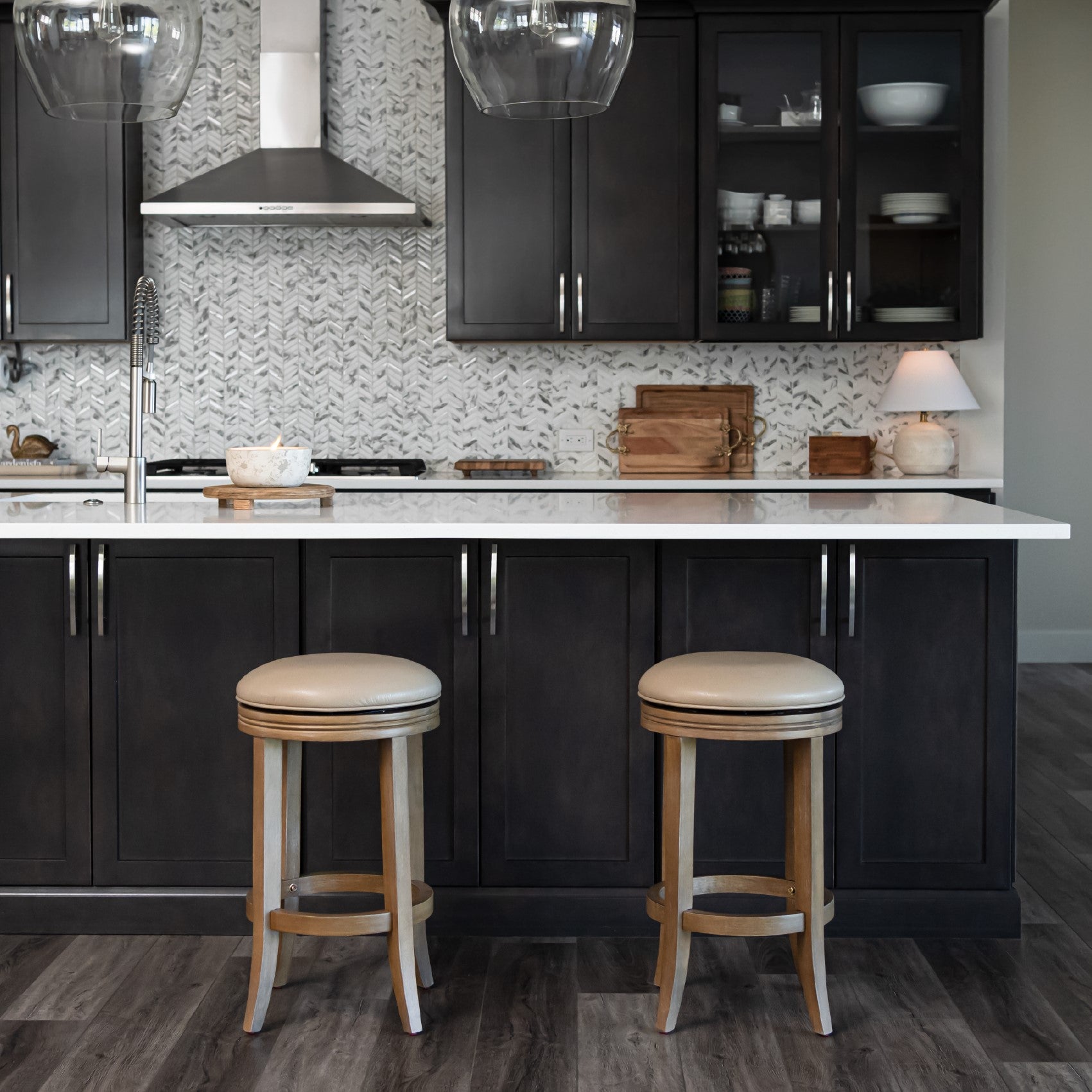 26" Eva Counter Stool in Brown Finish and Beige Faux Leather (Set of 4) in Stools by Maven Lane