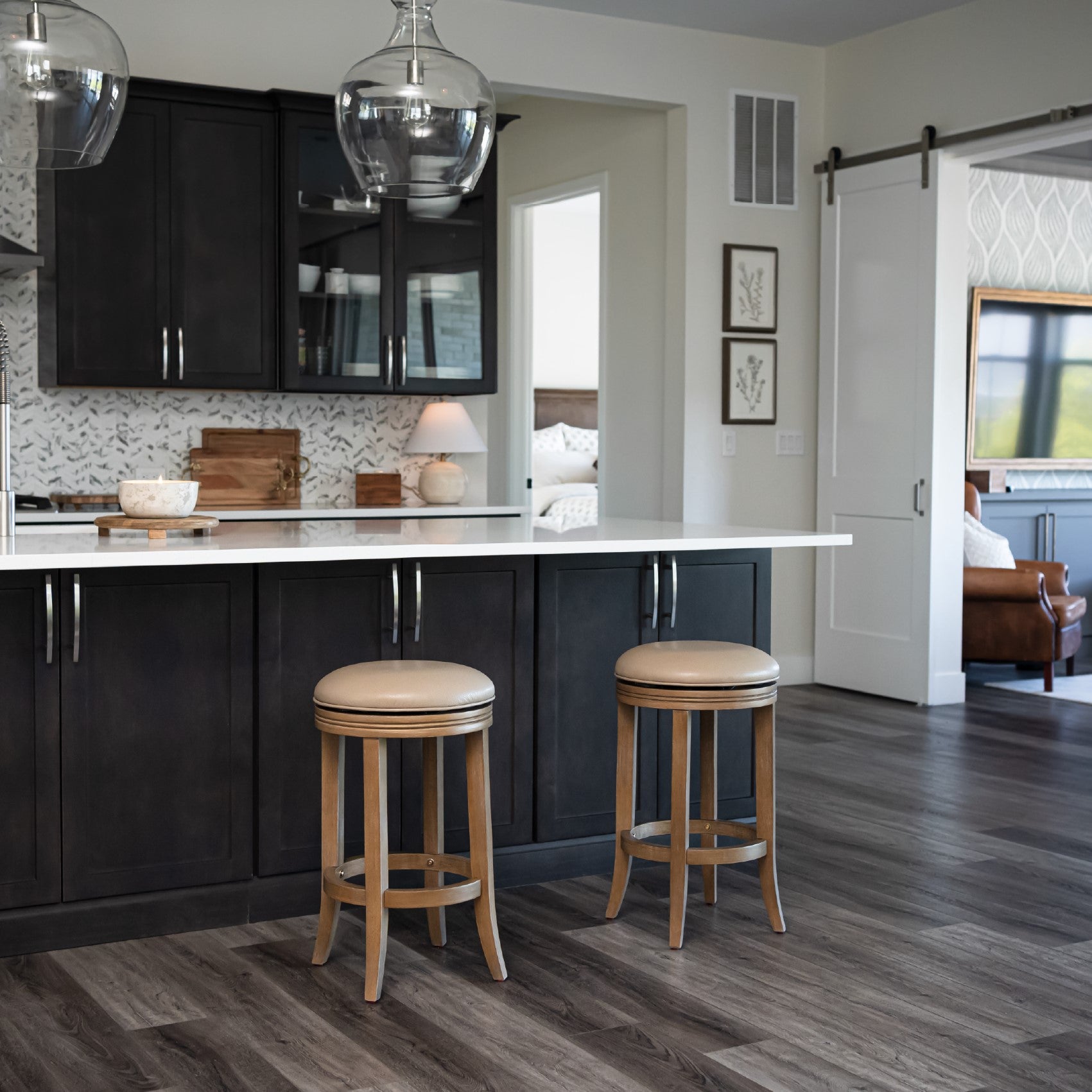 26" Eva Counter Stool in Brown Finish and Beige Faux Leather (Set of 4) in Stools by Maven Lane