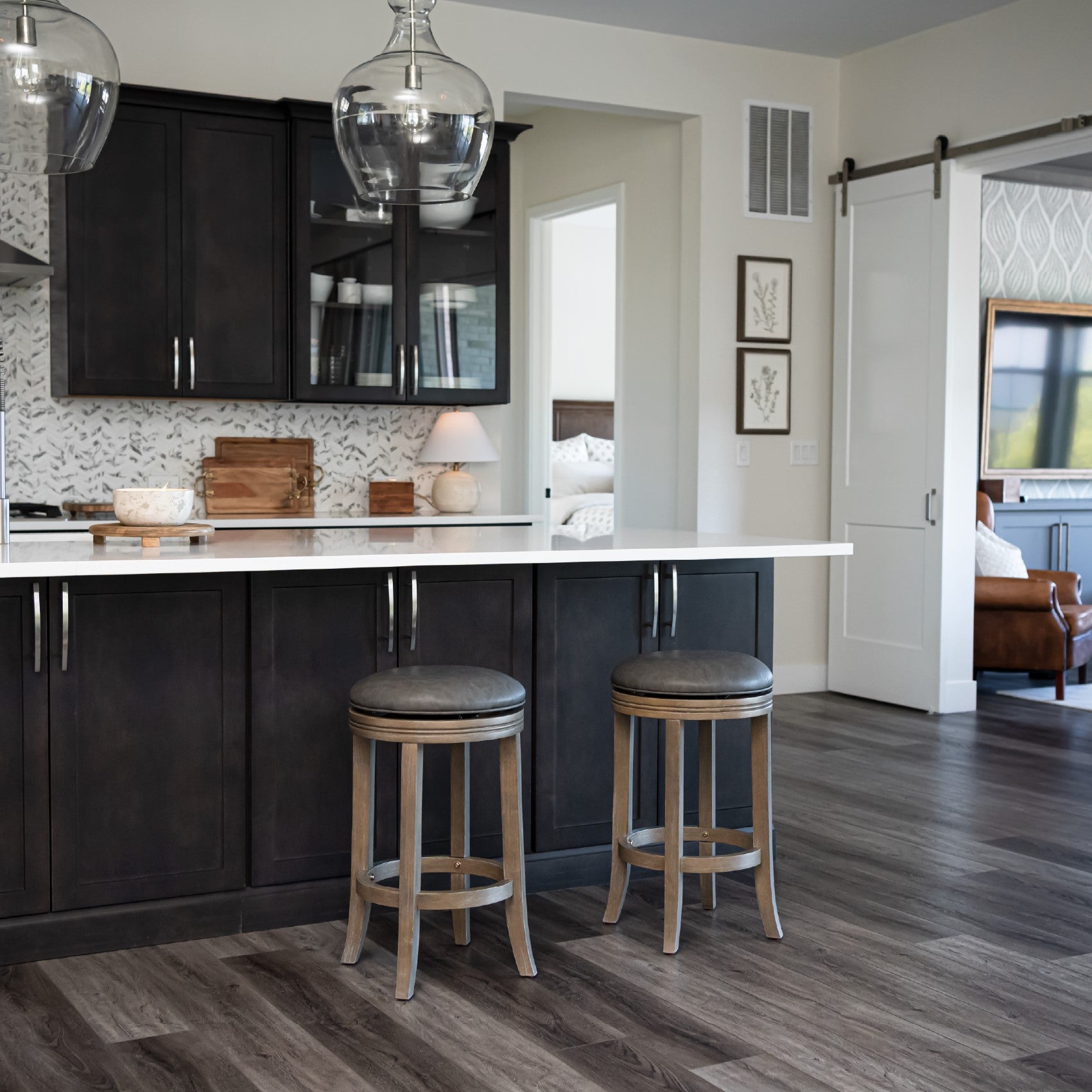 Eva Counter Stool in Grey Finish and Grey Faux Leather in Stools by Maven Lane