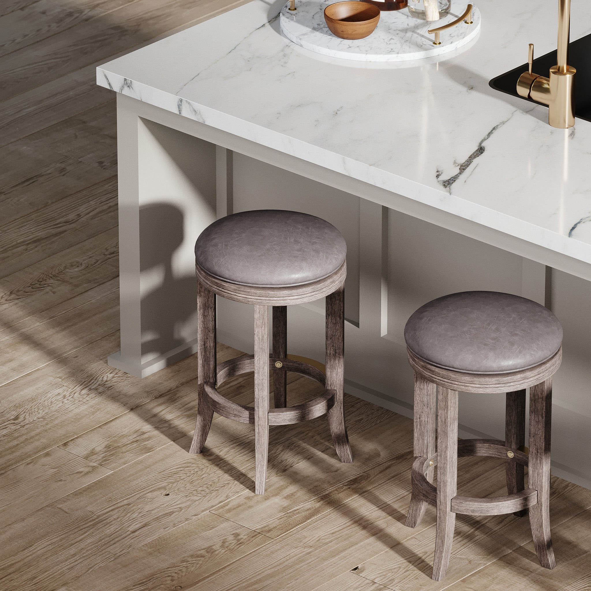 Eva Counter Stool in Reclaimed Oak Finish with Ronan Stone Vegan Leather in Stools by Maven Lane