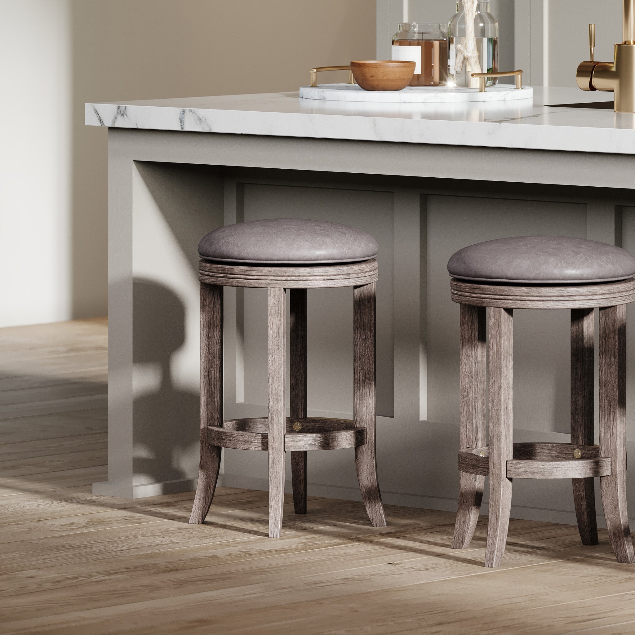 Eva Counter Stool in Reclaimed Oak Finish with Ronan Stone Vegan Leather in Stools by Maven Lane