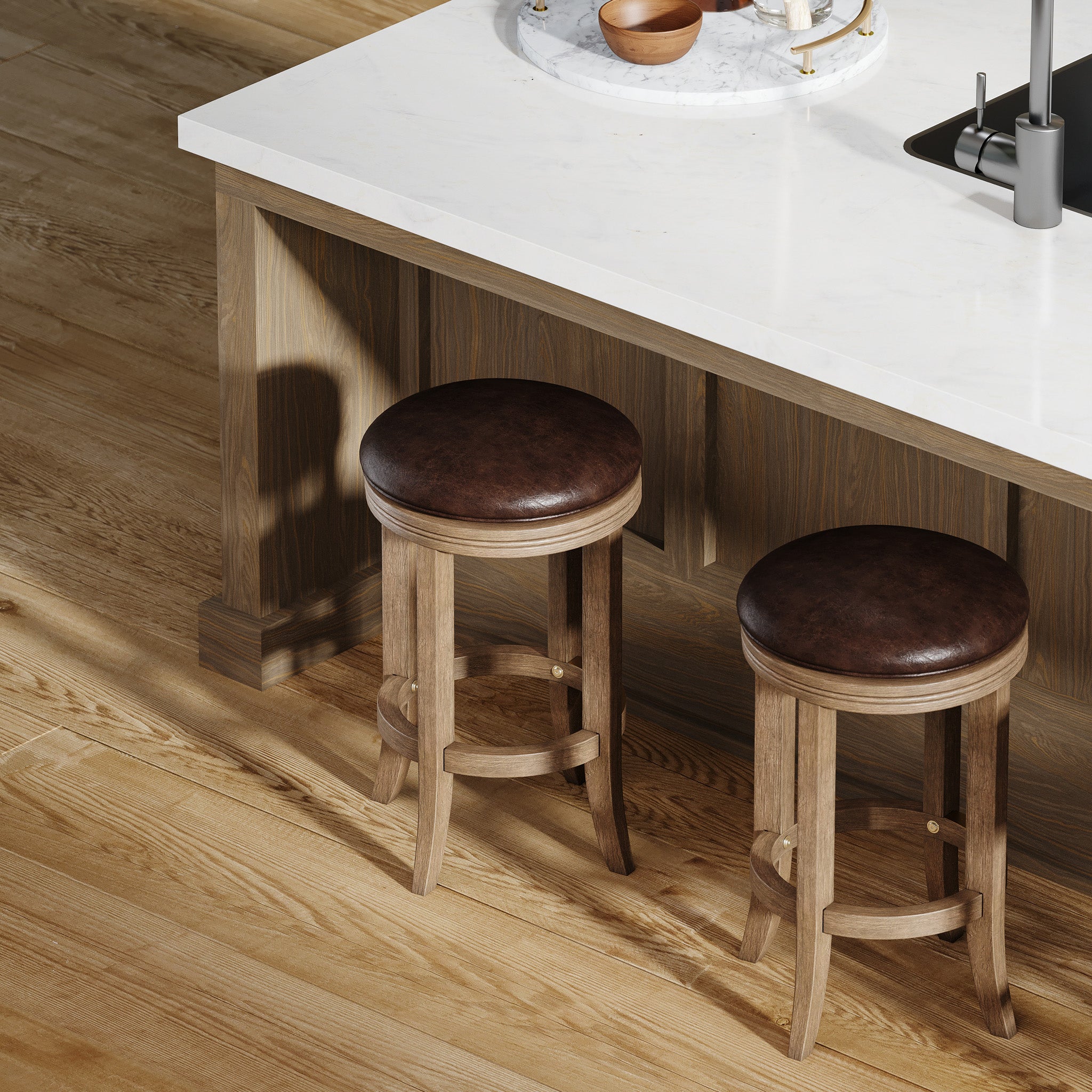 Eva Counter Stool in Walnut Finish with Marksman Saddle Vegan Leather in Stools by Maven Lane