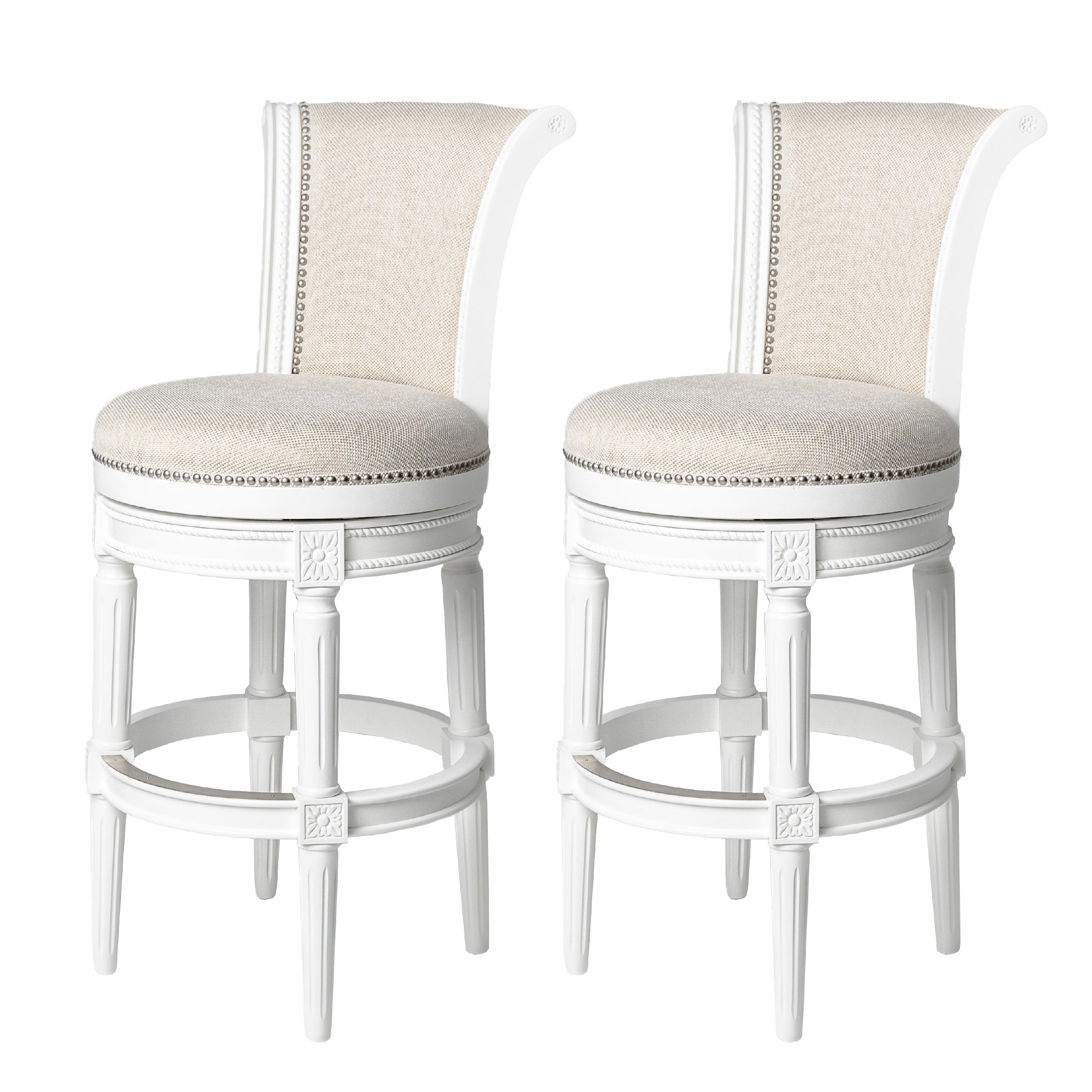 31" Pullman Bar Stool in White Finish with Natural Fabric (Set of 2) in Stools by Maven Lane