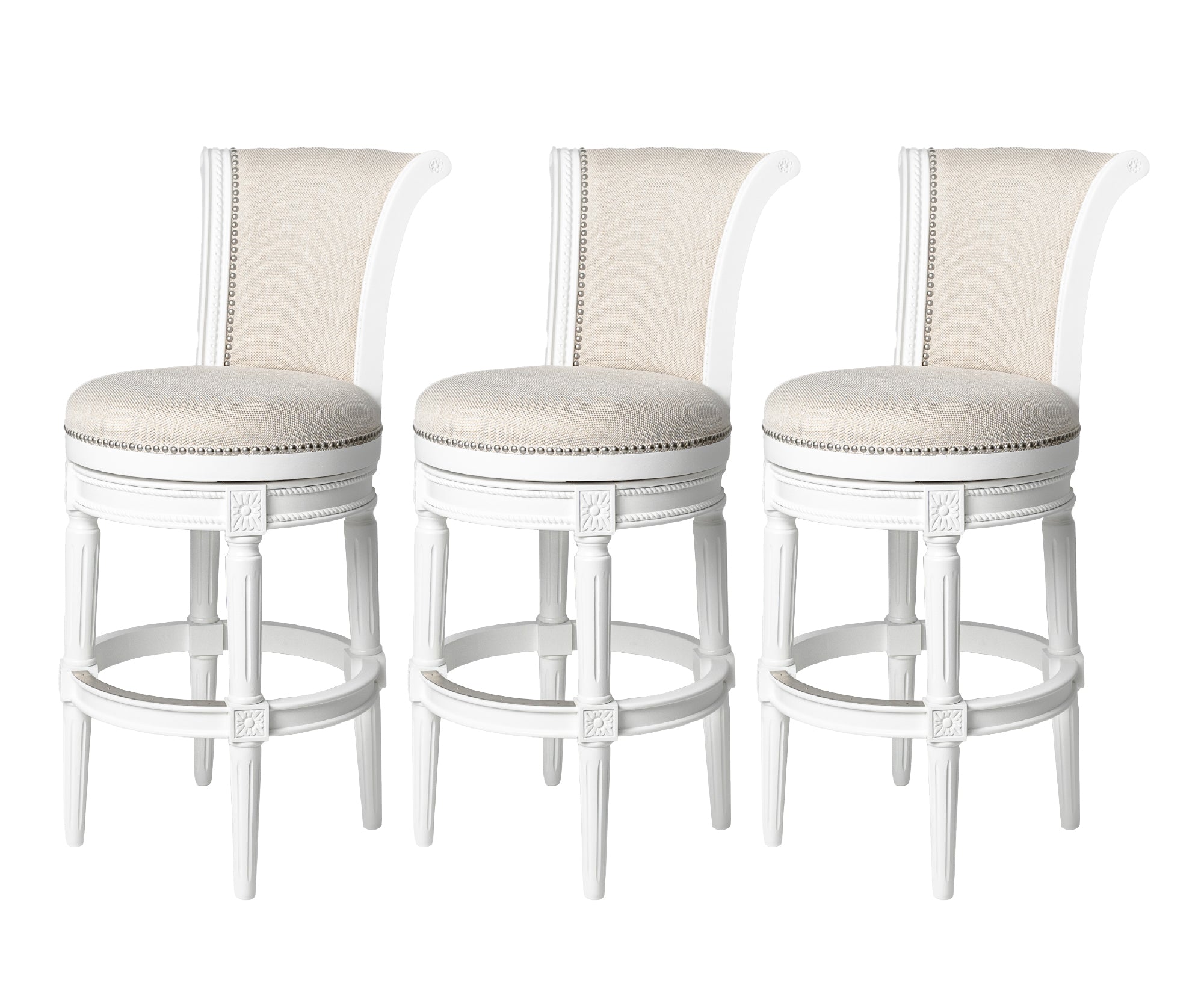 31" Pullman Bar Stool in White Finish with Natural Fabric (Set of 3) in Stools by Maven Lane