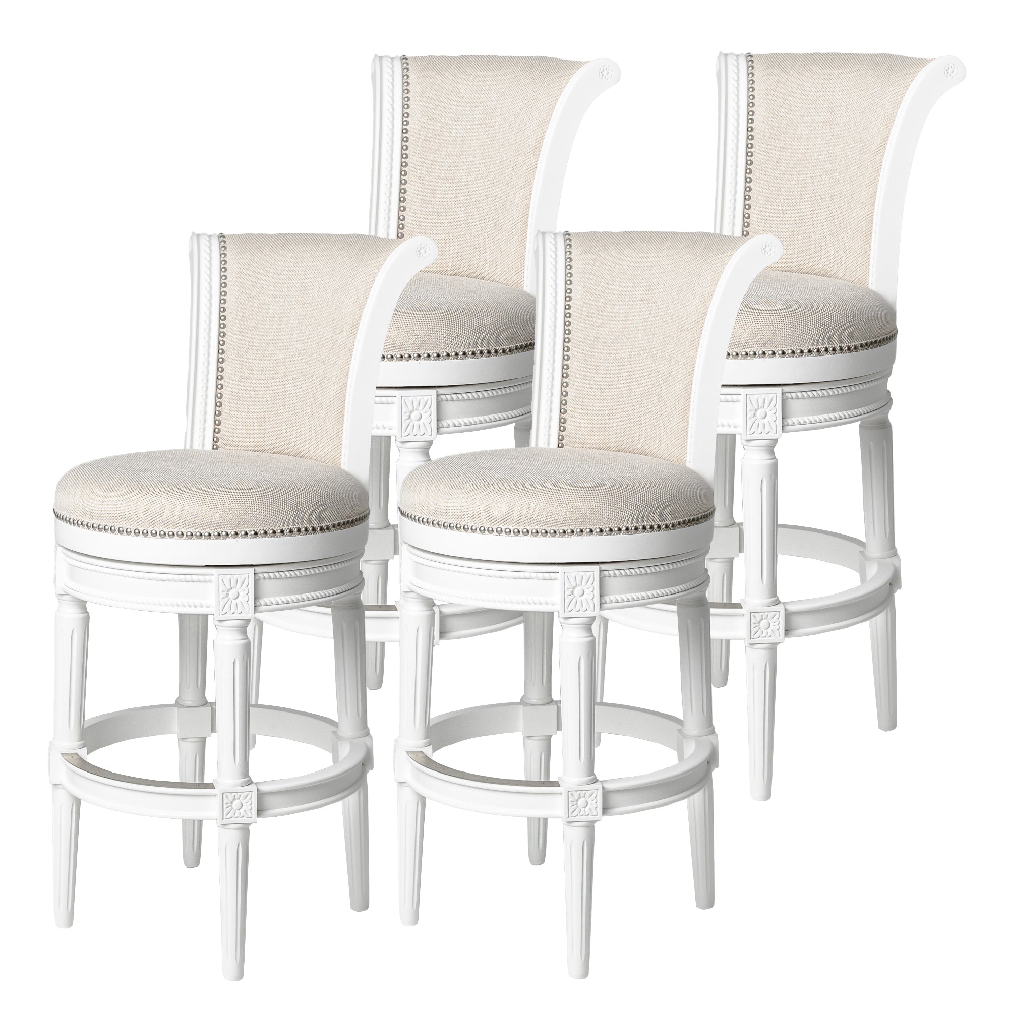 31" Pullman Bar Stool in White Finish with Natural Fabric (Set of 4) in Stools by Maven Lane