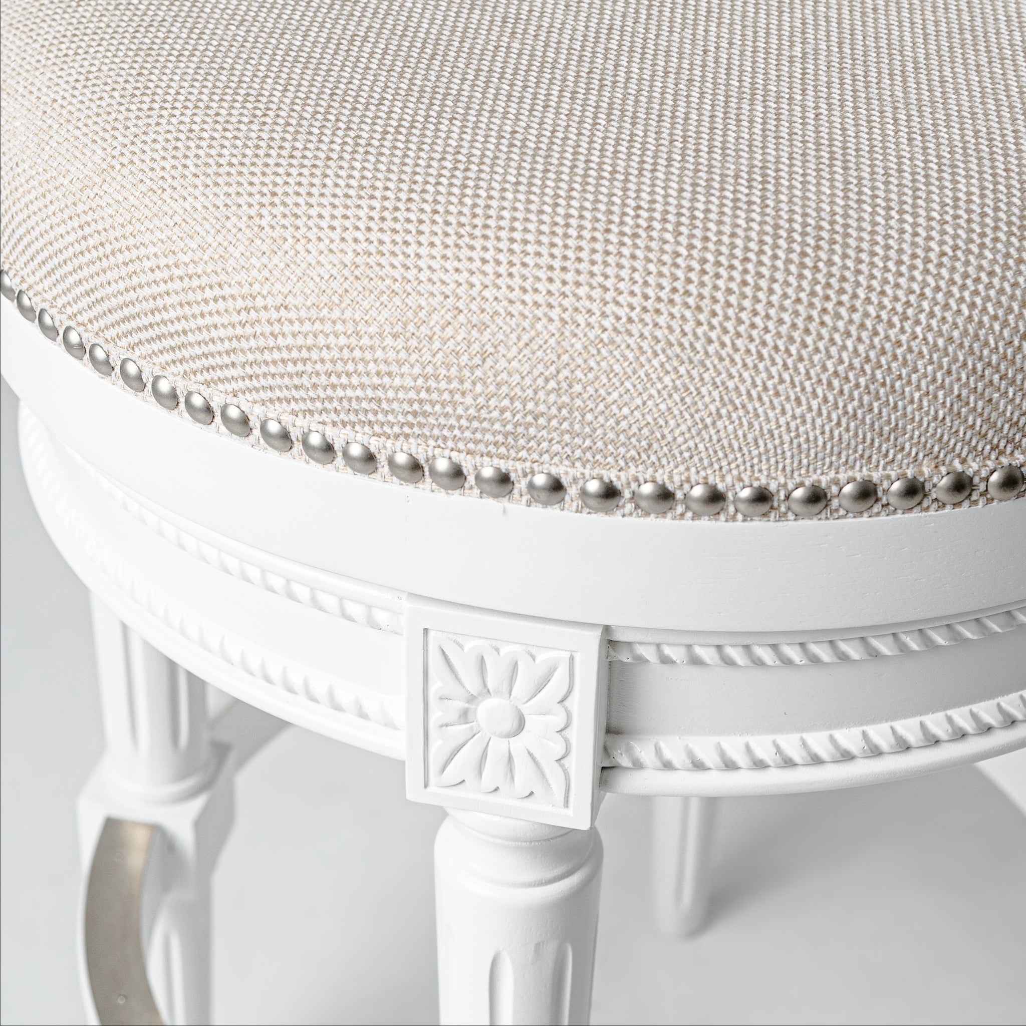 Pullman Bar Stool in White Finish with Cream Fabric Upholstery in Stools by Maven Lane