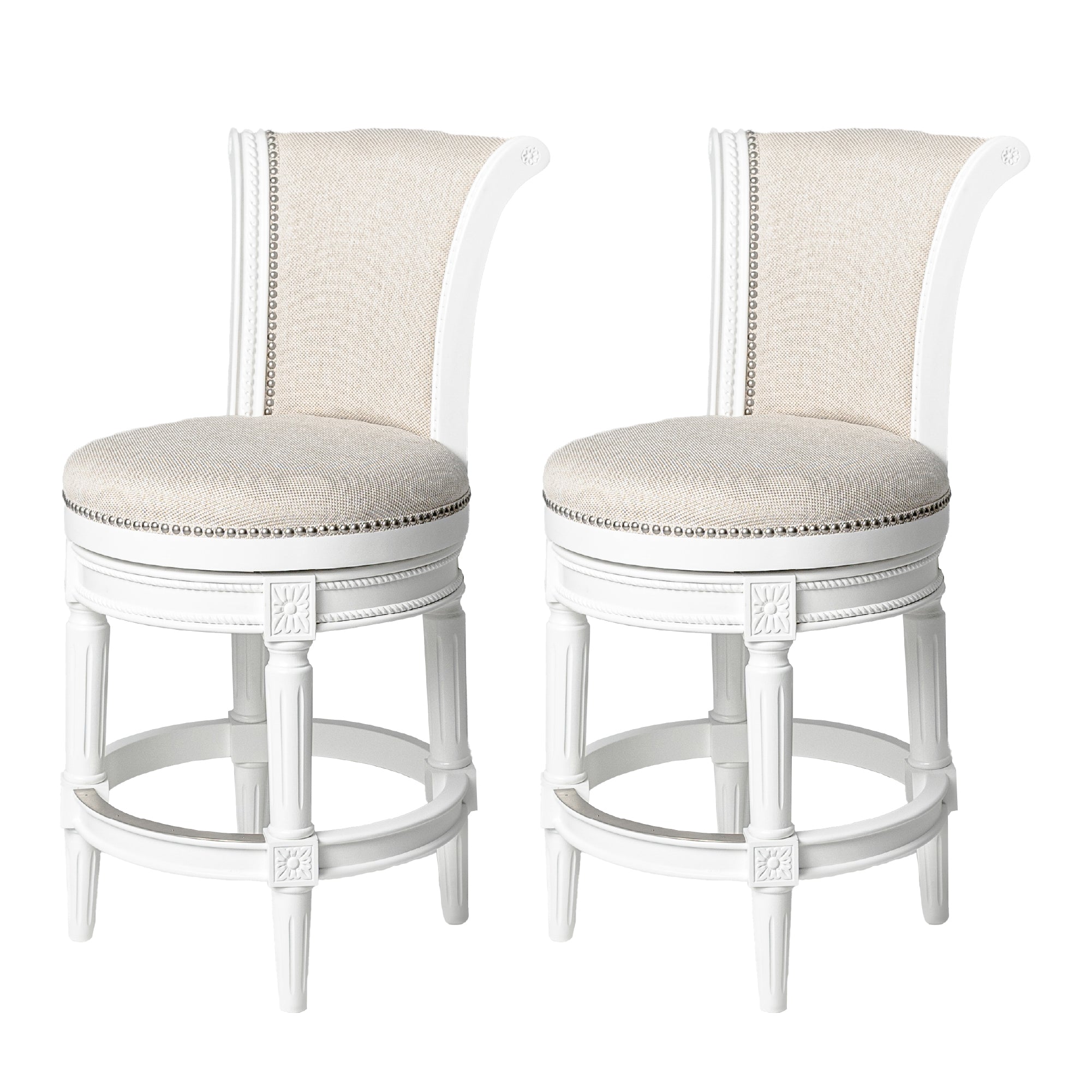 26" Pullman Counter Stool in White Finish with Natural Fabric (Set of 2) in Stools by Maven Lane