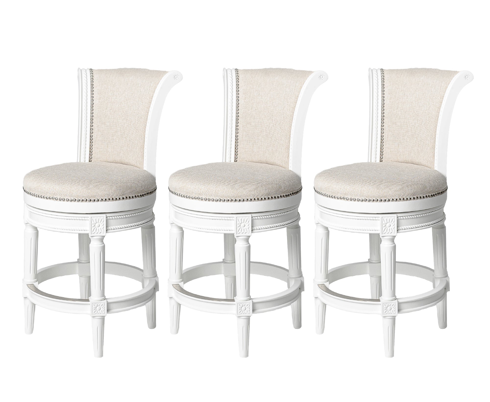 26" Pullman Counter Stool in White Finish with Natural Fabric (Set of 3) in Stools by Maven Lane